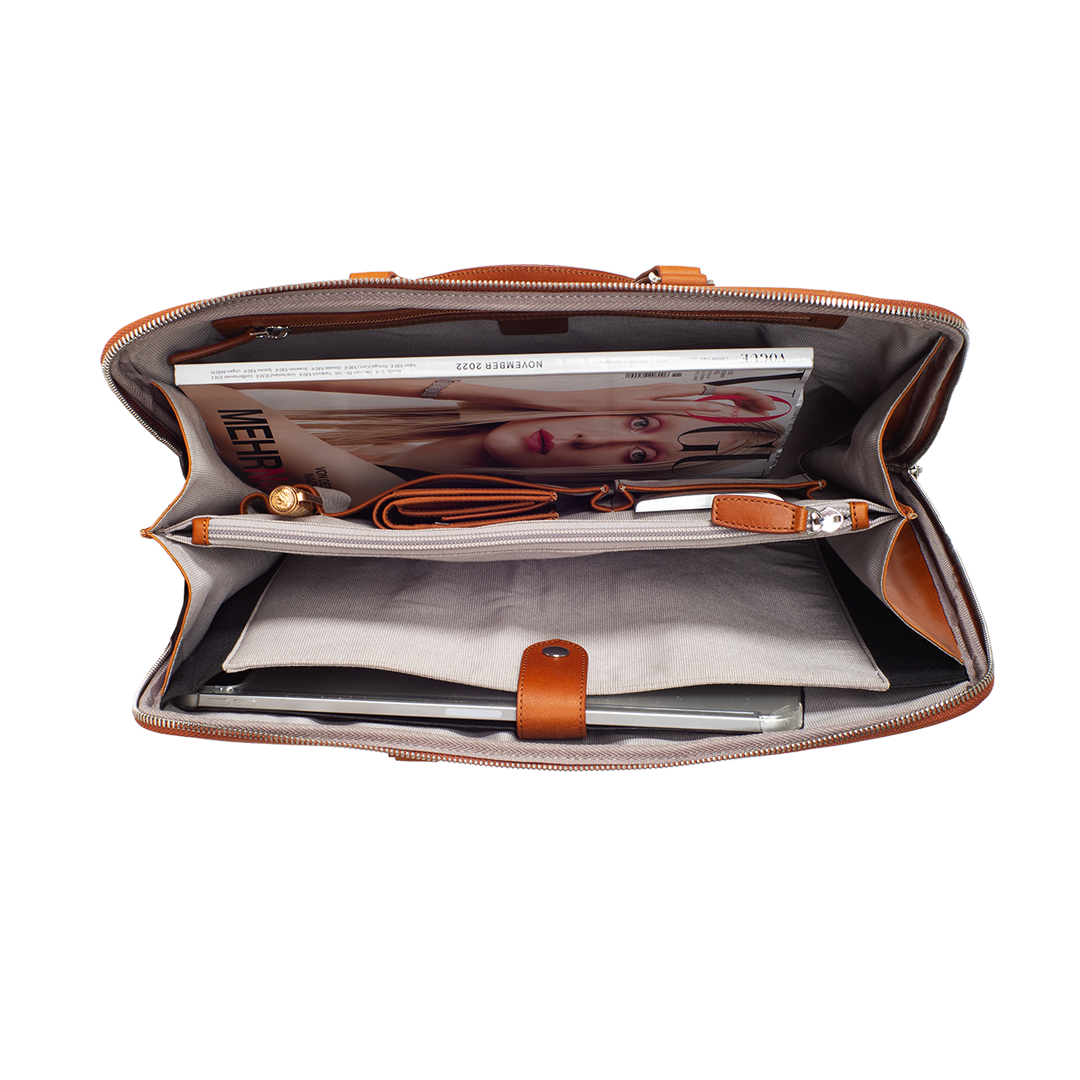 Businesstasche Laptoptasche 14 Zoll glattes Leder Cognac - Corf Offermann