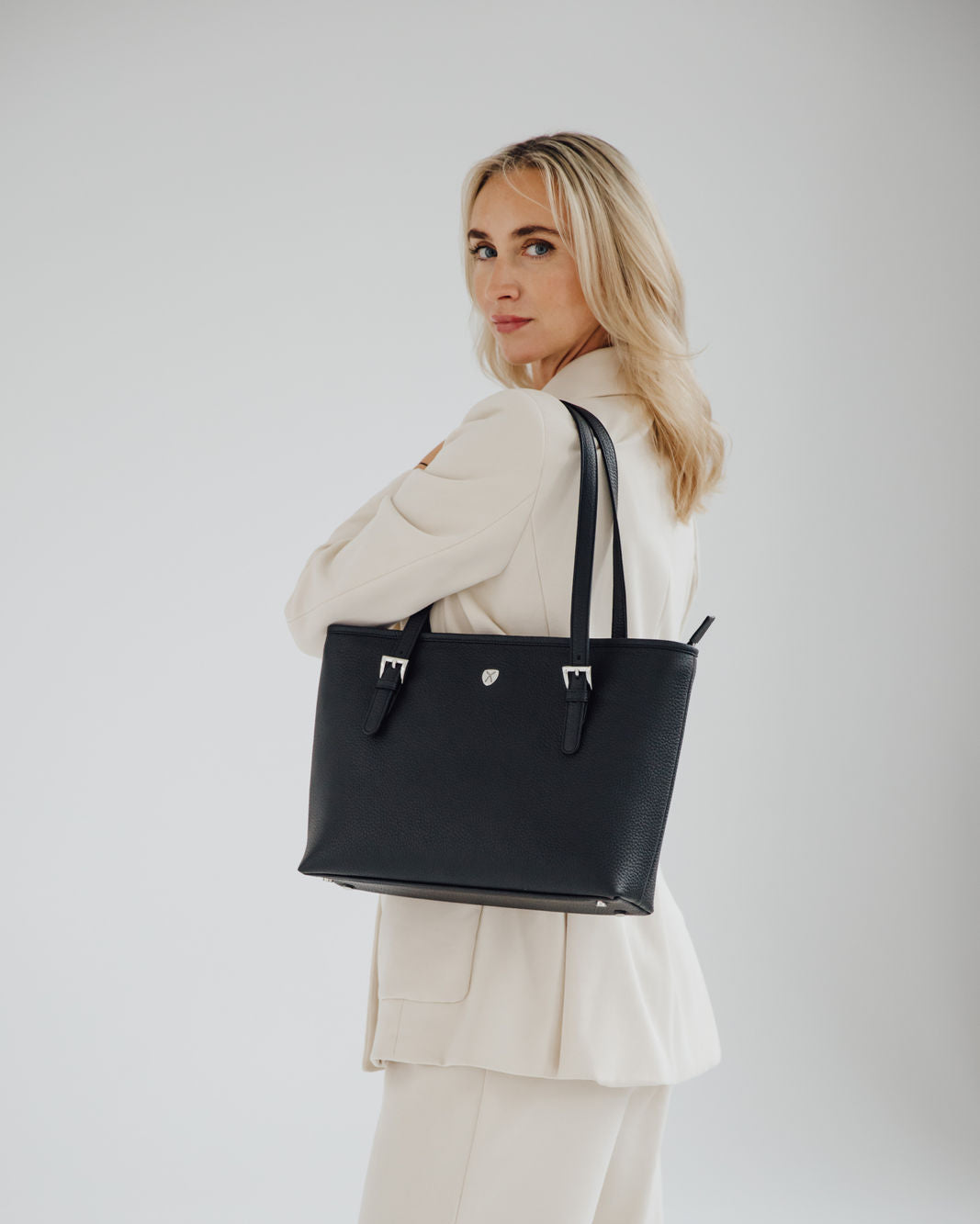 Handtasche Shopper 13 Zoll Leder schwarz