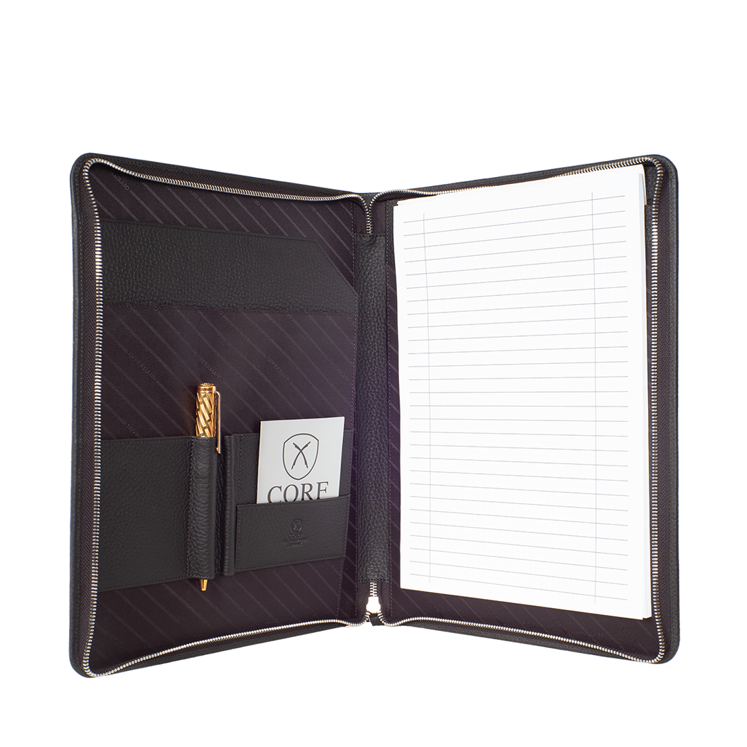 Konferenzmappe Aktentasche A4 Leder schwarz mit Rundumreißverschluss - Corf Offermann