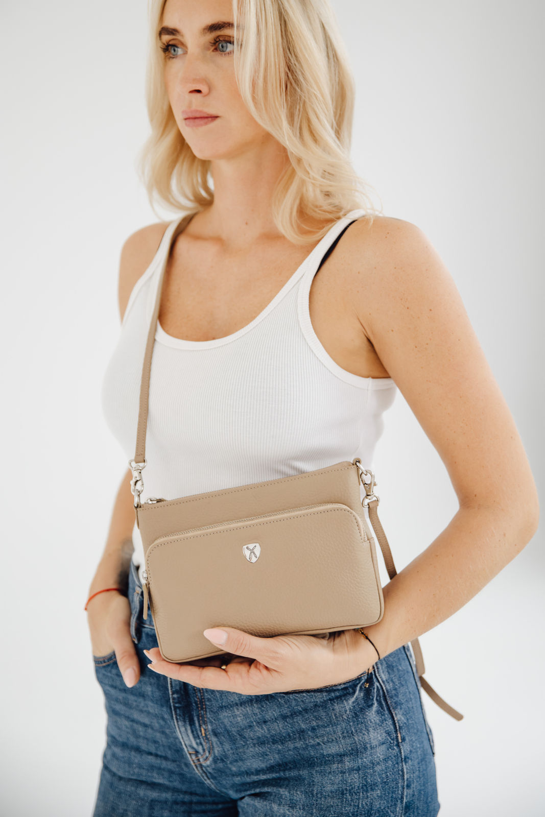 Handtasche Umhängetasche Leder beige