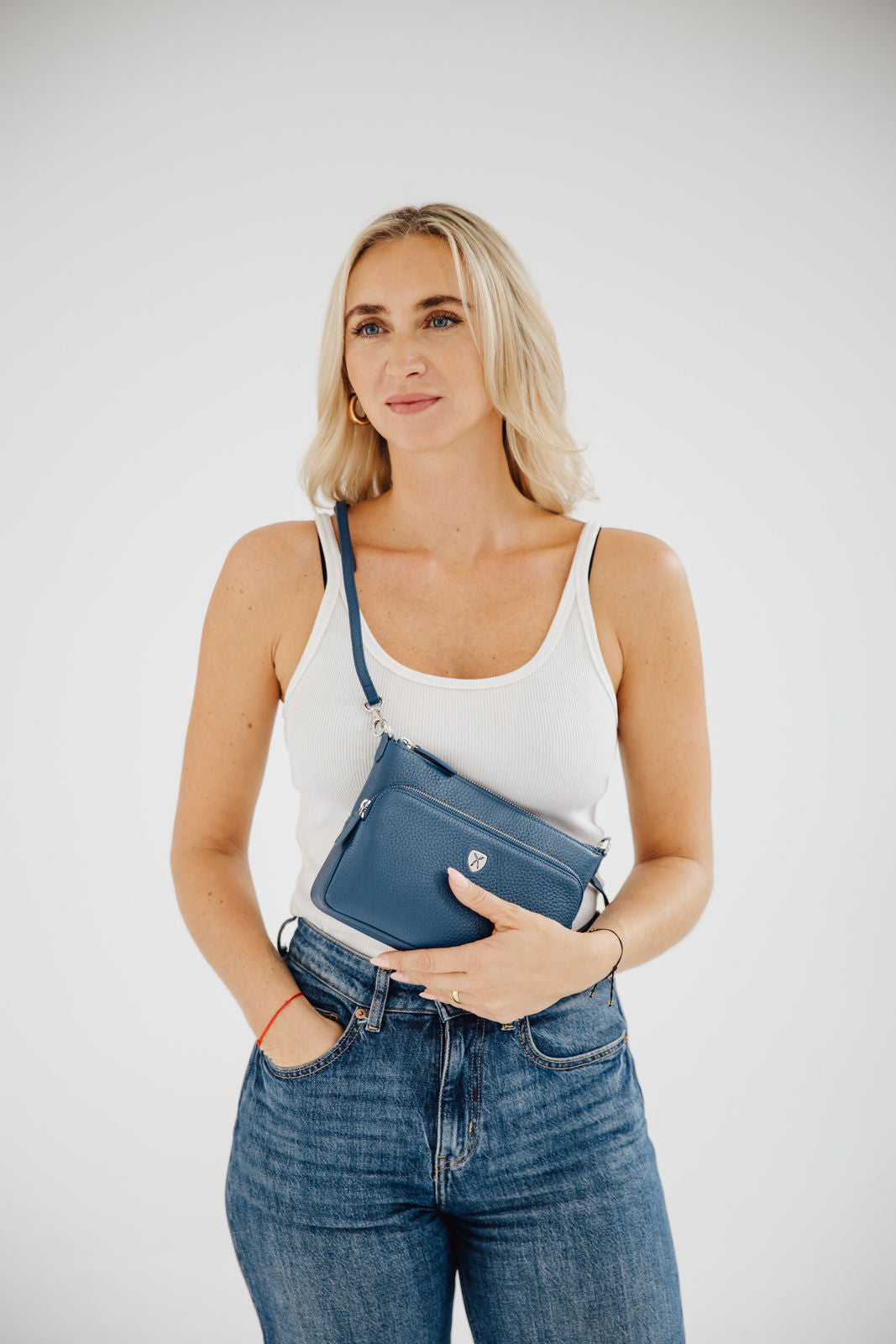 Handtasche Umhängetasche Leder blau