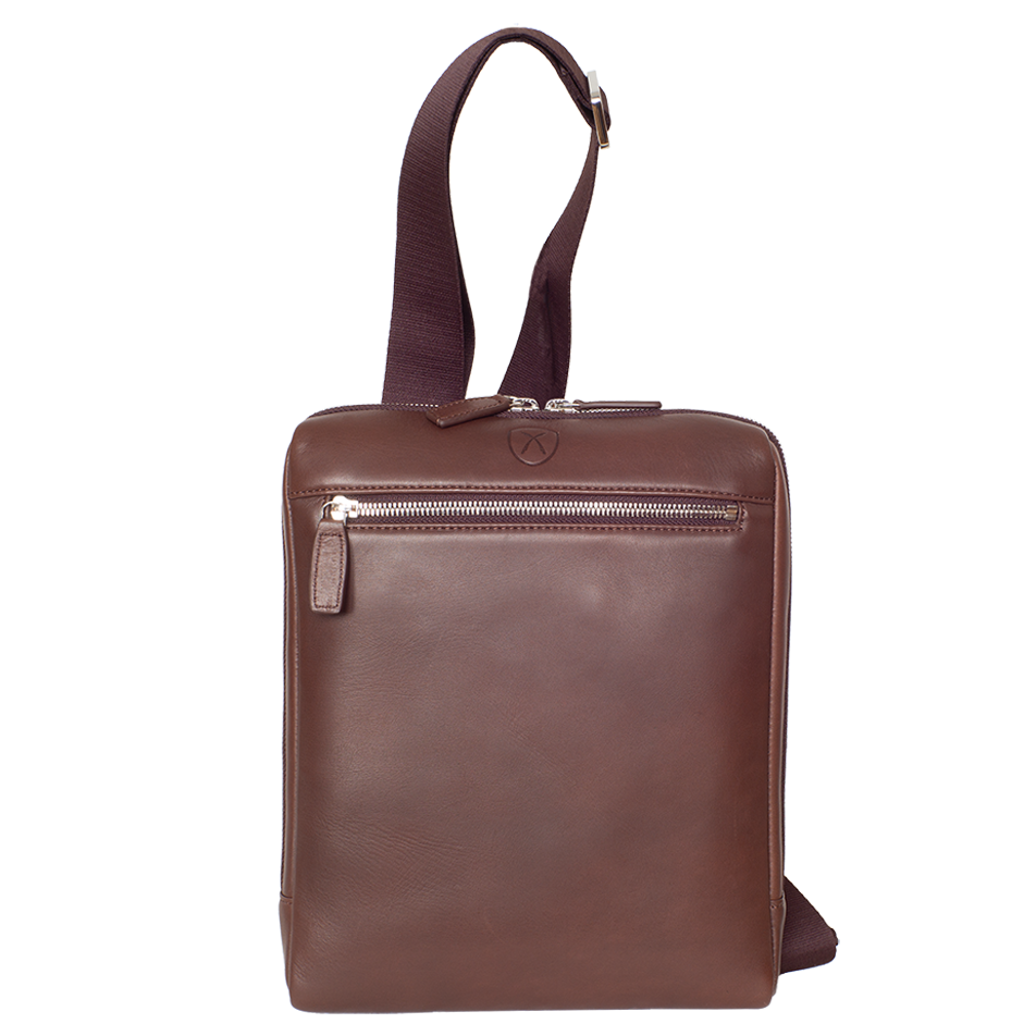 Tablet Tasche Crossover Schultertasche 10 Zoll glattes Leder braun