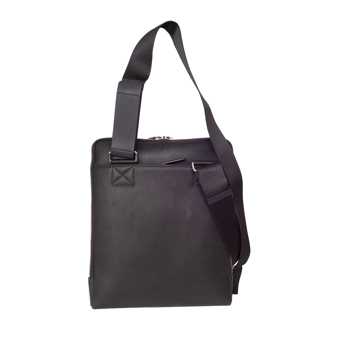 Tablet Tasche Crossover Schultertasche 10 Zoll glattes Leder schwarz