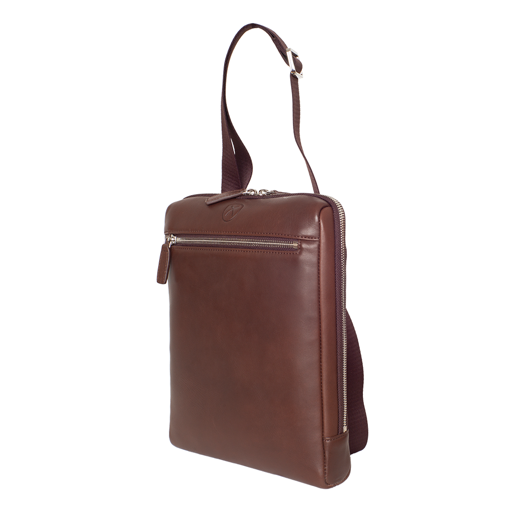 Tablet Tasche Crossover Schultertasche 10 Zoll glattes Leder braun