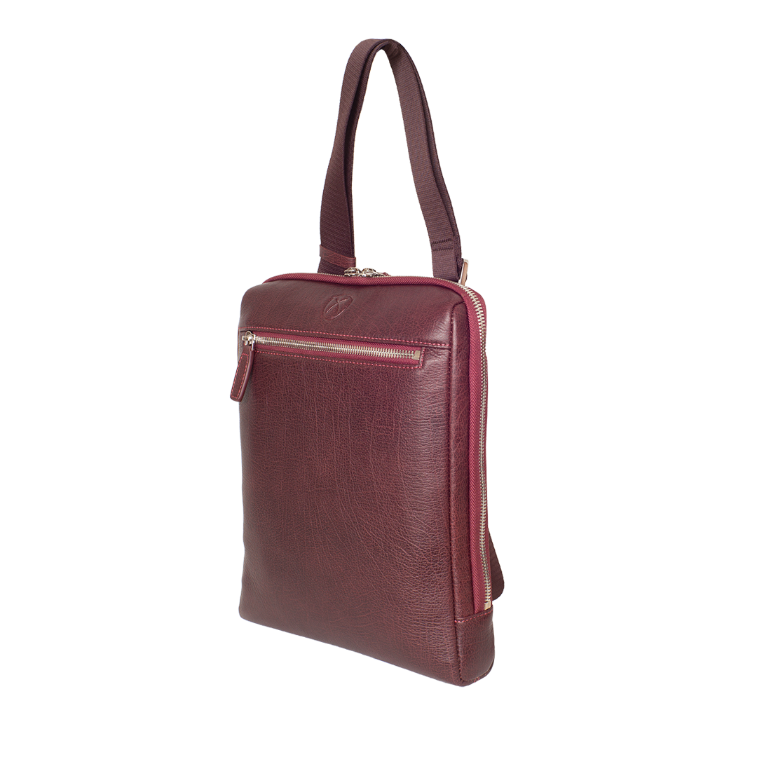 Tablet Tasche Crossover Schultertasche 10 Zoll glattes Leder bordeaux