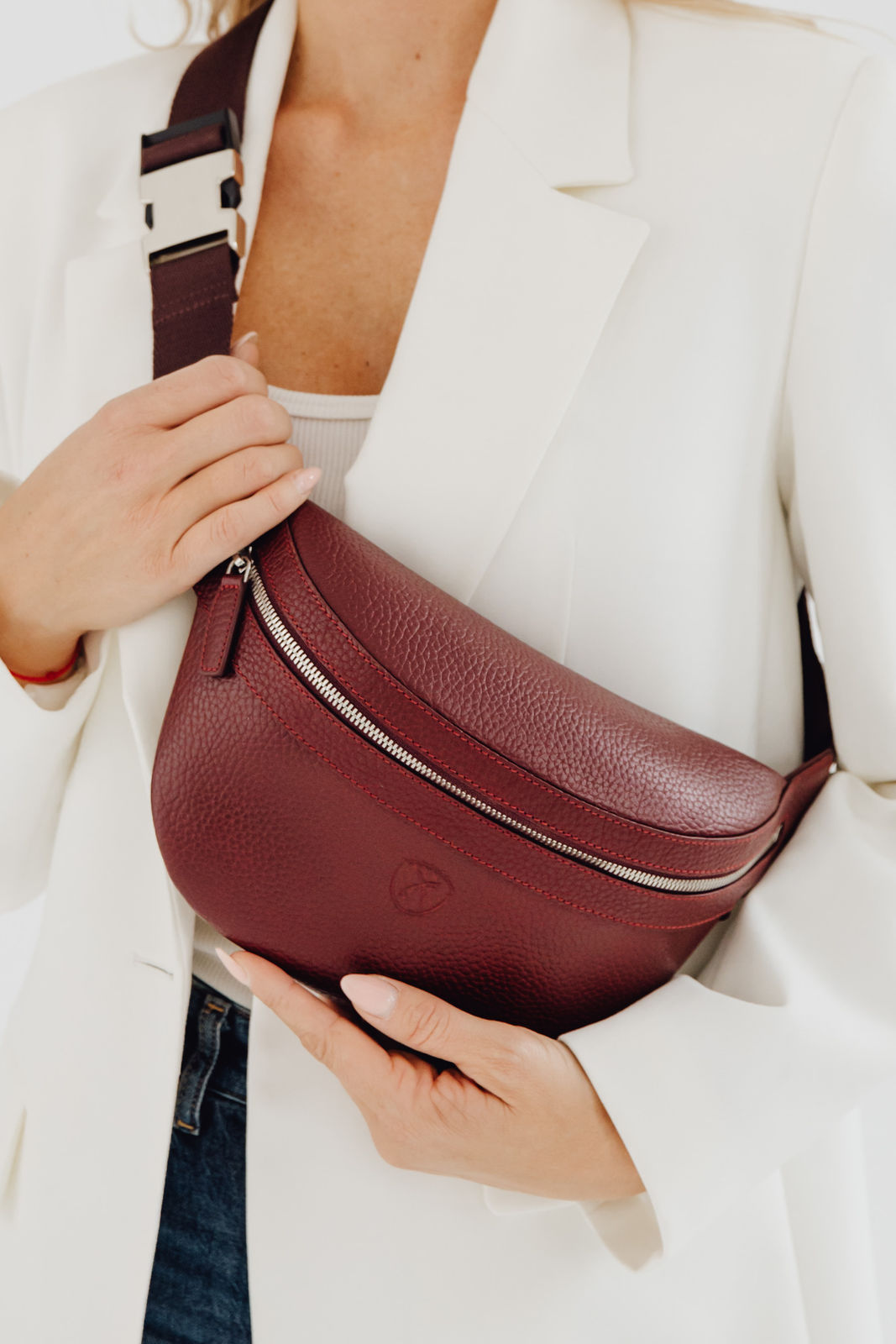 Crossover Gürteltasche Bauchtasche Leder bordeaux