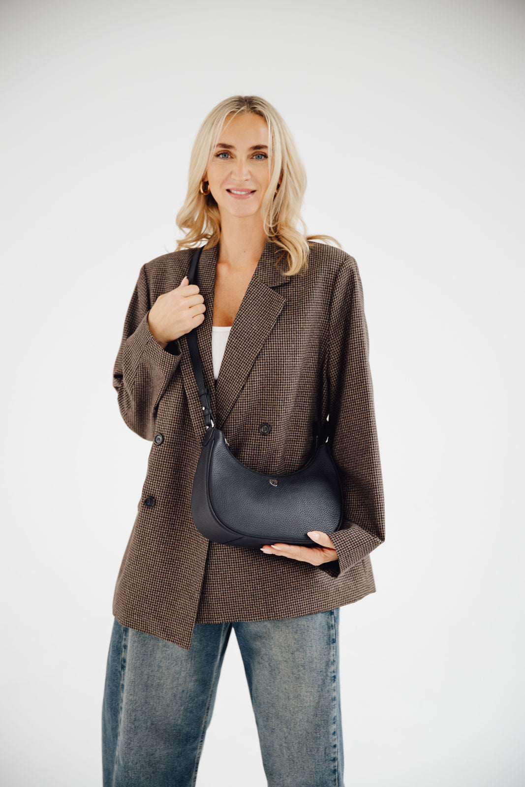 Elegante Schultertasche Leder hellblau