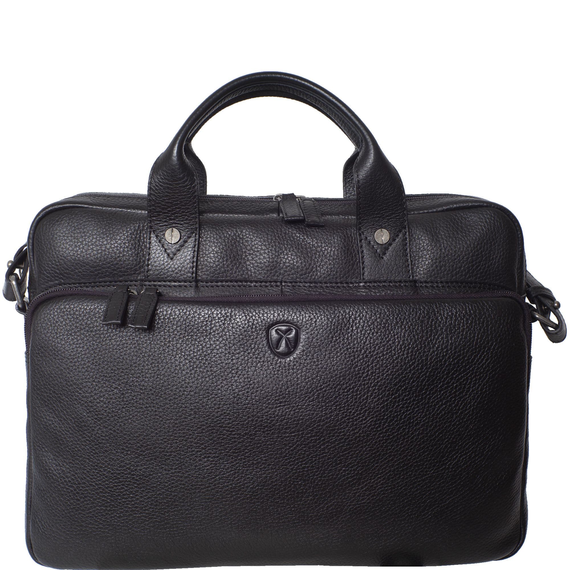 Businesstasche Laptoptasche 15 Zoll geprägtes Leder schwarz Vortasche mit Boden