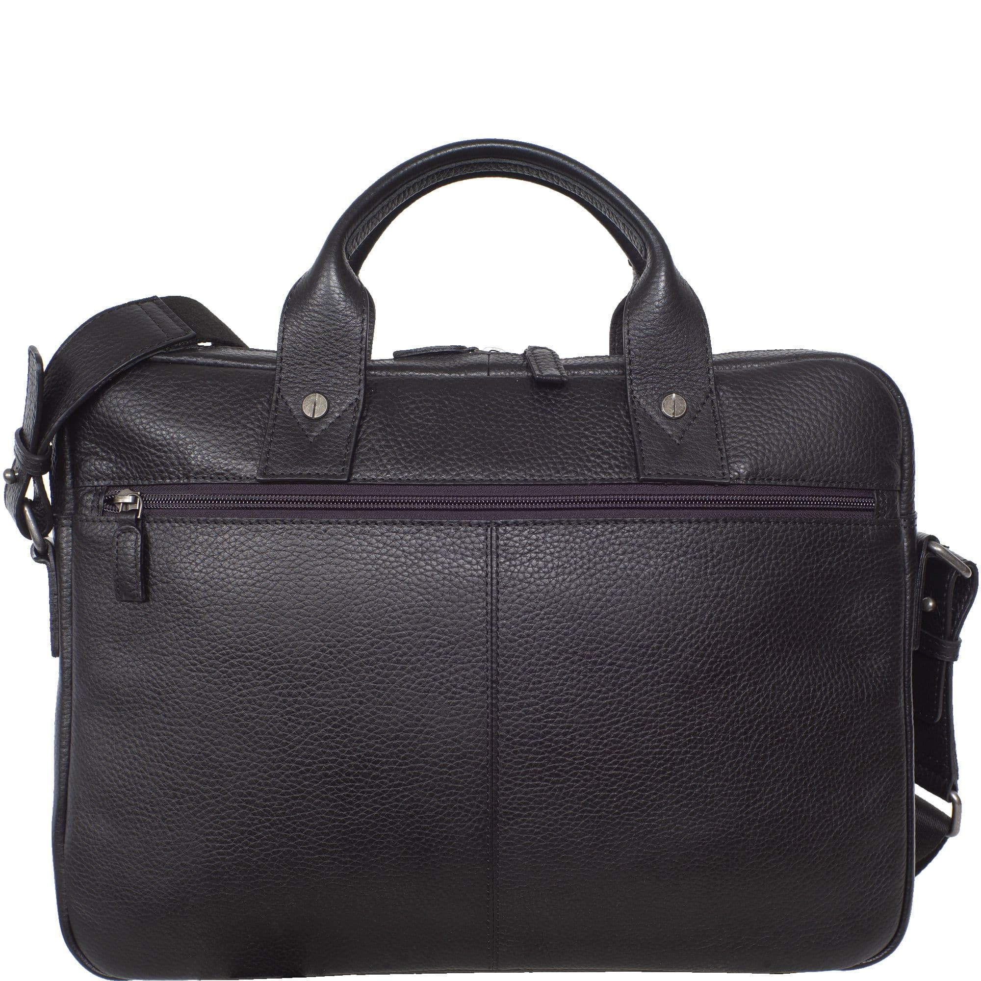 Businesstasche Laptoptasche 15 Zoll geprägtes Leder schwarz Vortasche mit Boden