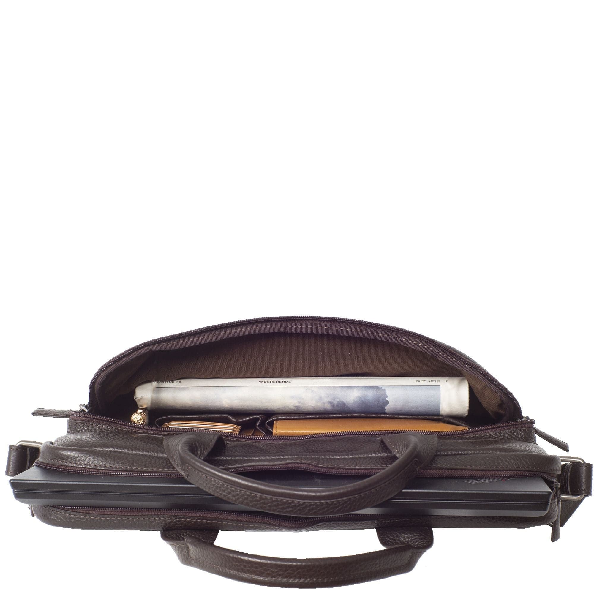 Businesstasche Laptoptasche 15 Zoll geprägtes Leder braun Vortasche mit Boden