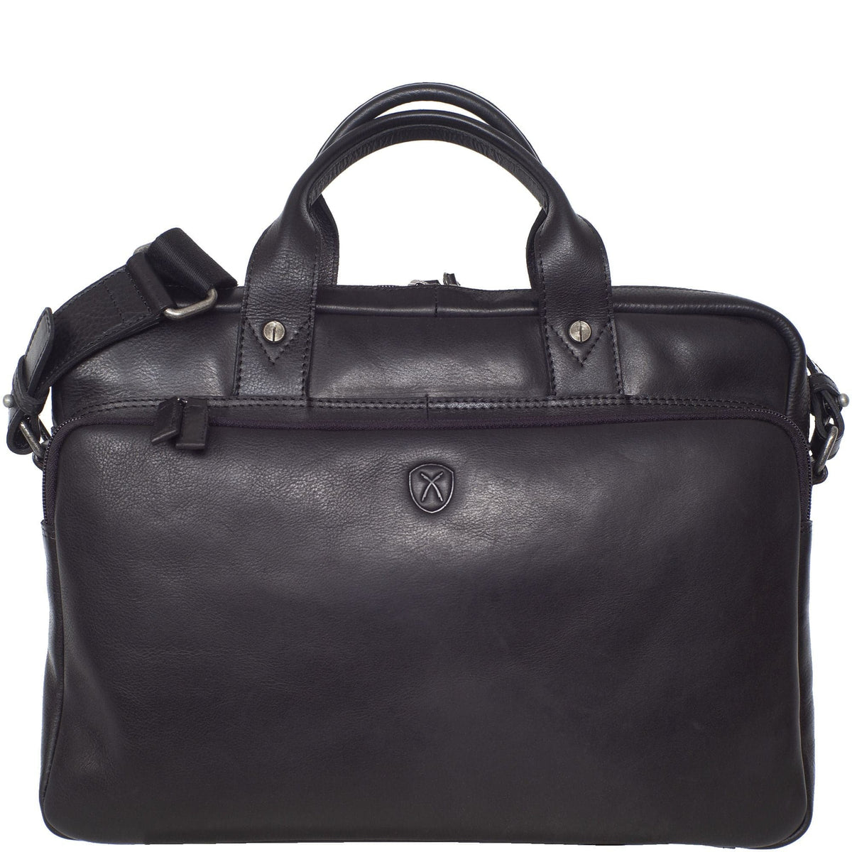 Businesstasche Laptoptasche 15 Zoll Glattleder schwarz Vortasche mit Boden - Corf Offermann
