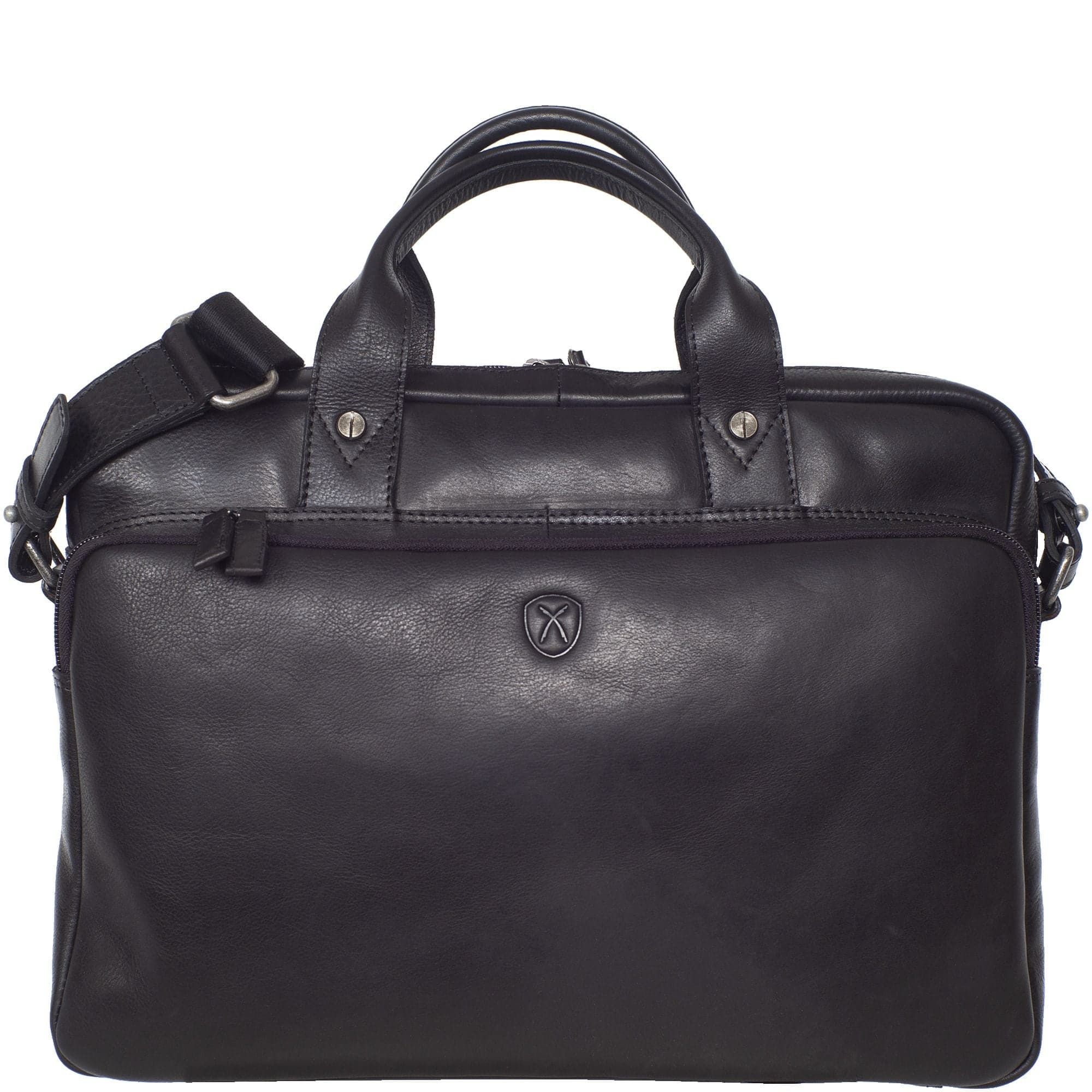 Businesstasche Laptoptasche 15 Zoll Glattleder schwarz Vortasche