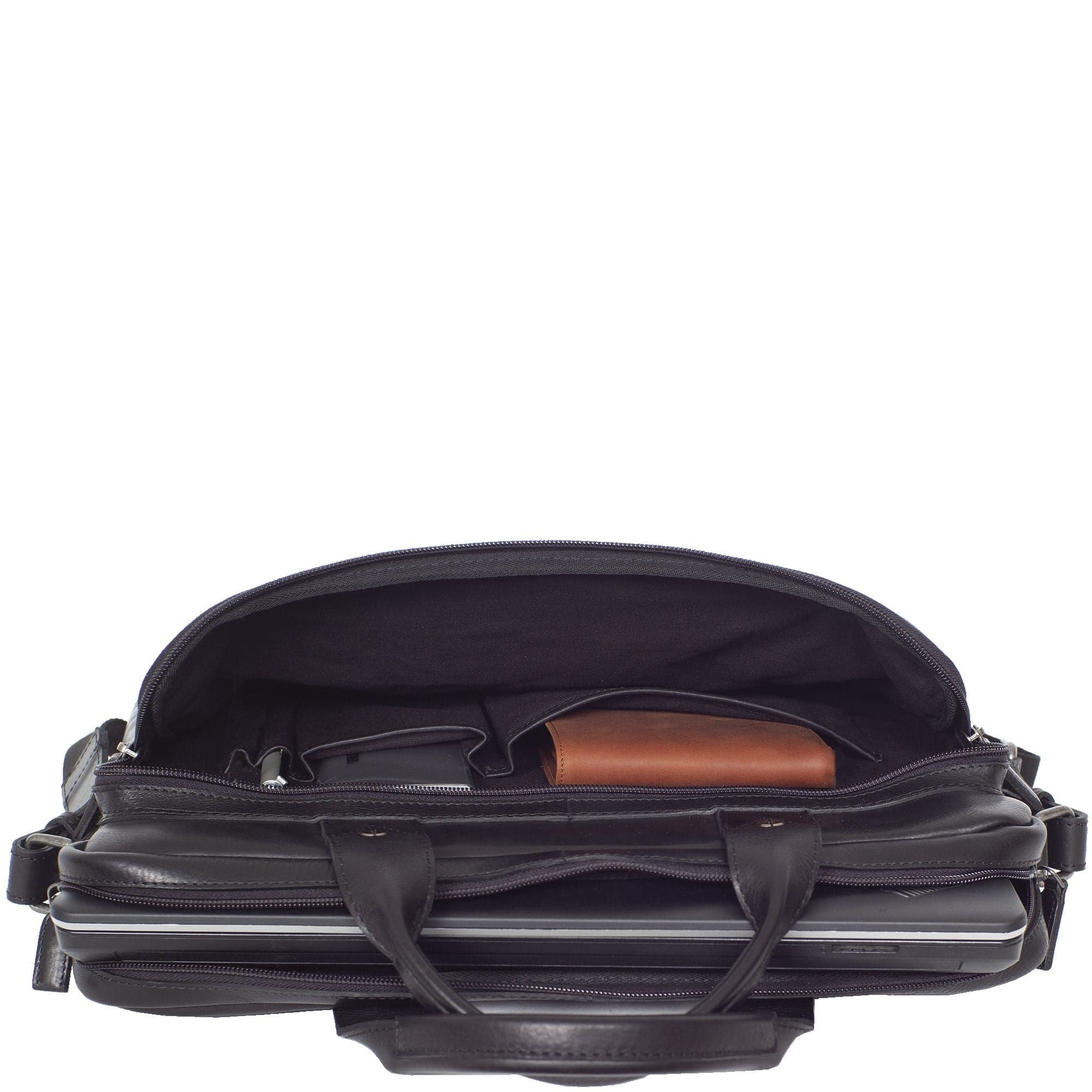 Businesstasche Laptoptasche 15 Zoll Glattleder schwarz Vortasche mit Boden