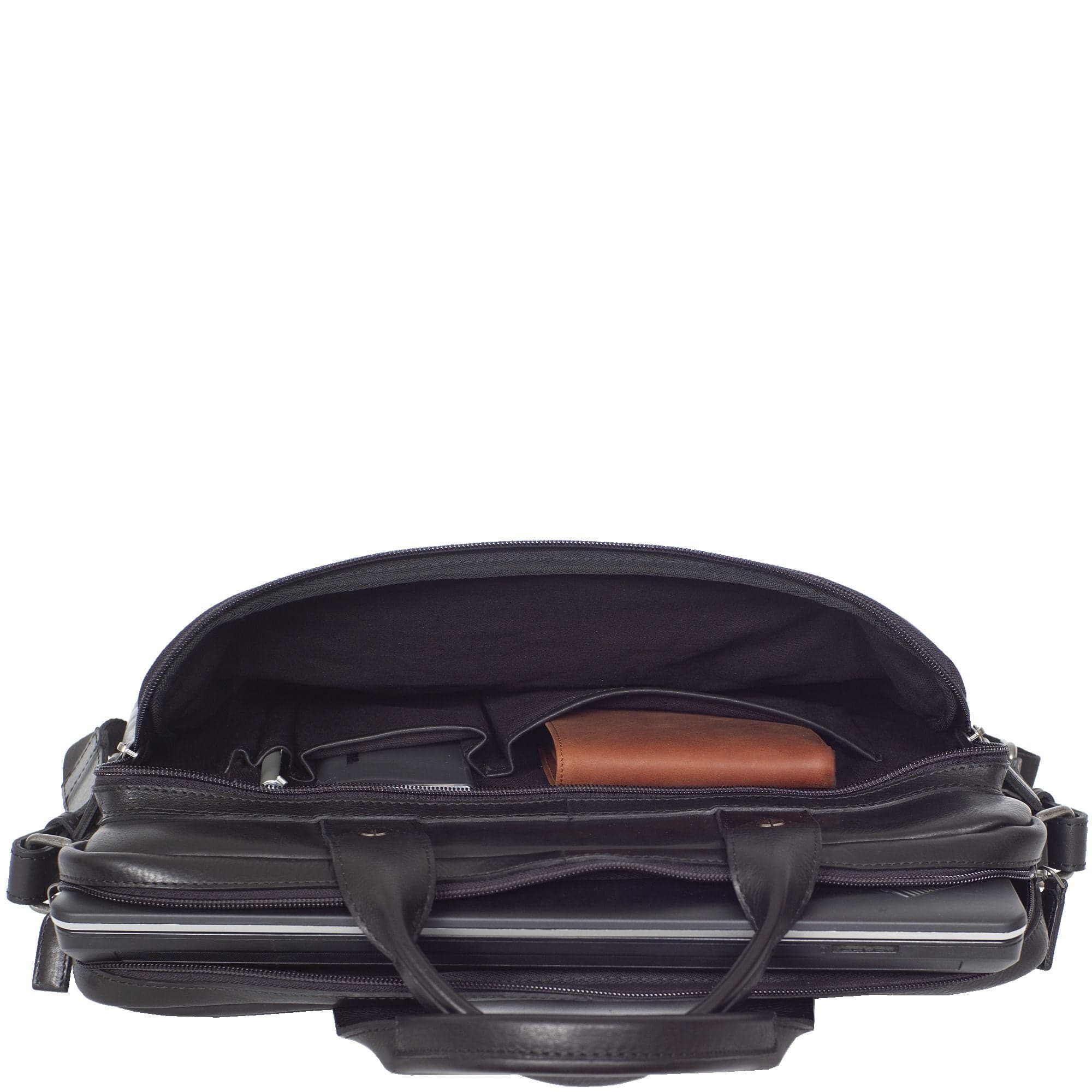 Businesstasche Laptoptasche 15 Zoll Glattleder schwarz Vortasche mit Boden - Corf Offermann