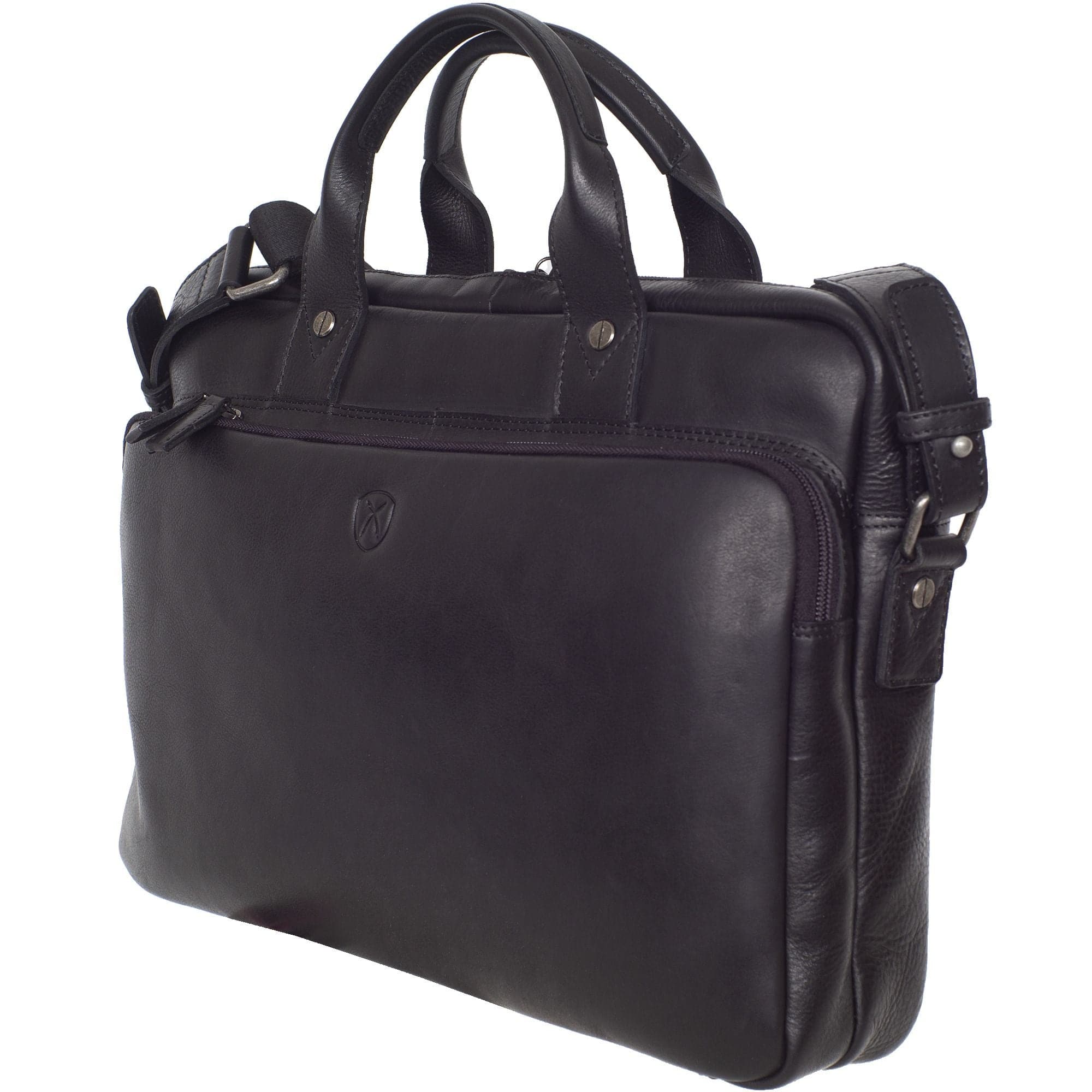 Businesstasche Laptoptasche 15 Zoll Glattleder schwarz Vortasche mit Boden