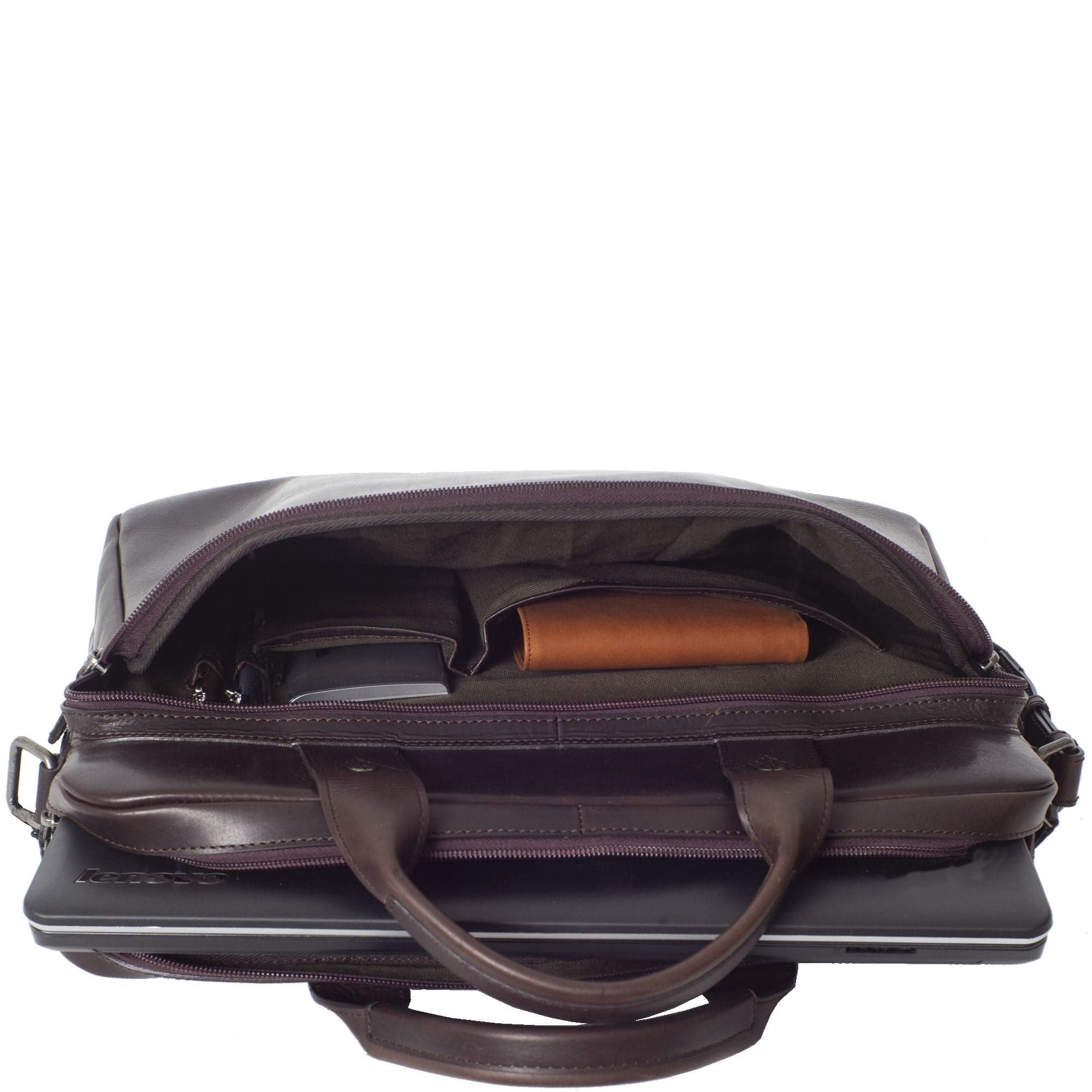 Businesstasche Laptoptasche 15 Zoll Glattleder braun Vortasche mit Boden
