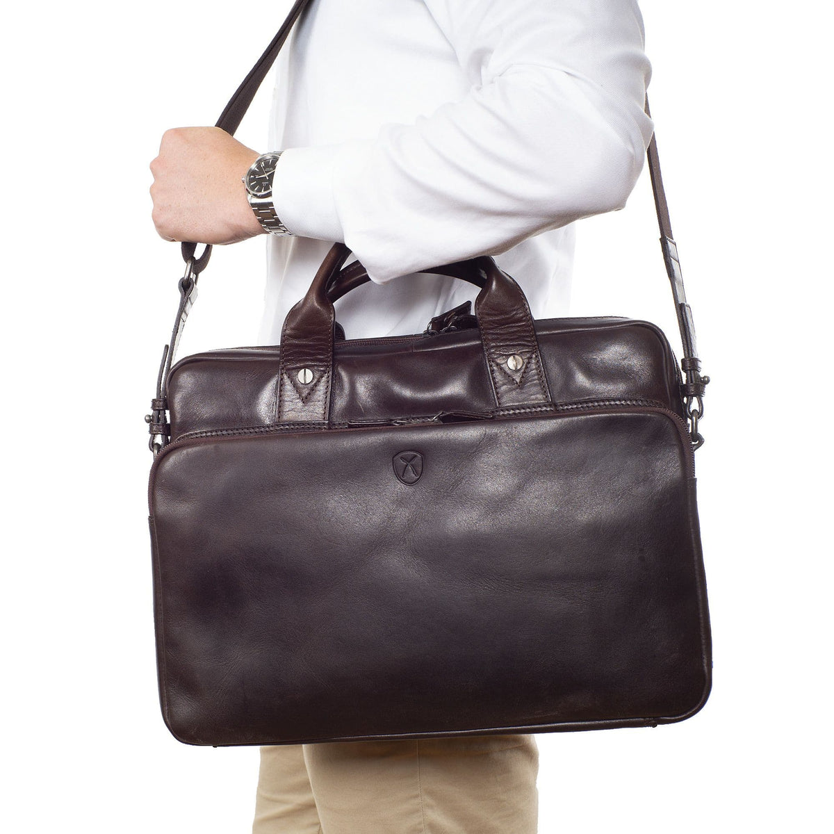 Businesstasche Laptoptasche 15 Zoll Glattleder braun Vortasche mit Boden - Corf Offermann