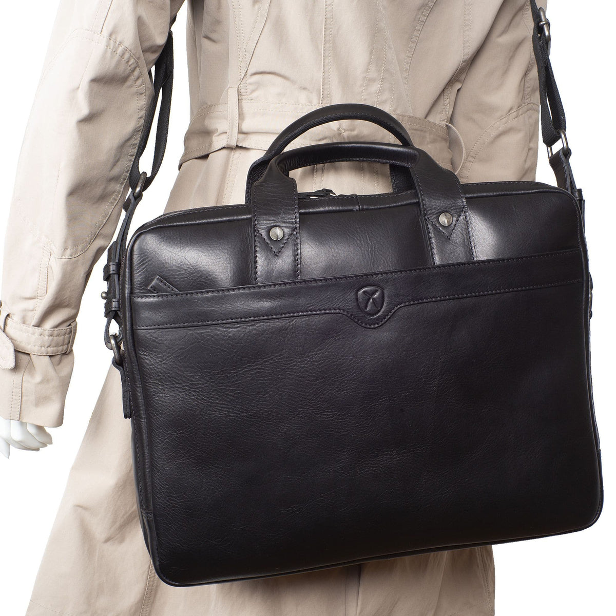 Laptoptasche Businesstasche 15 Zoll Leder schwarz 2 große Fächer - Corf Offermann