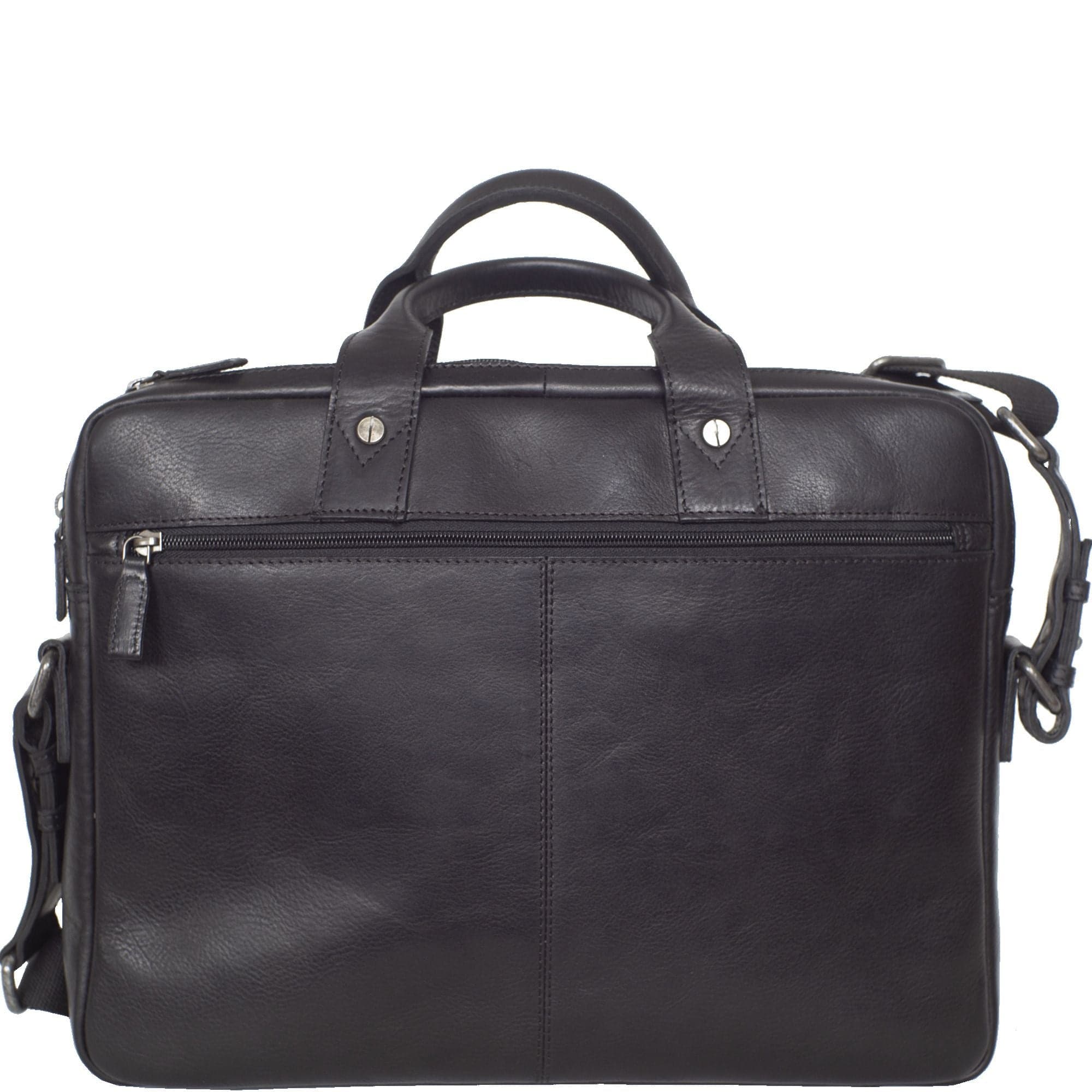 Laptoptasche Businesstasche 15 Zoll Leder schwarz 2 große Fächer