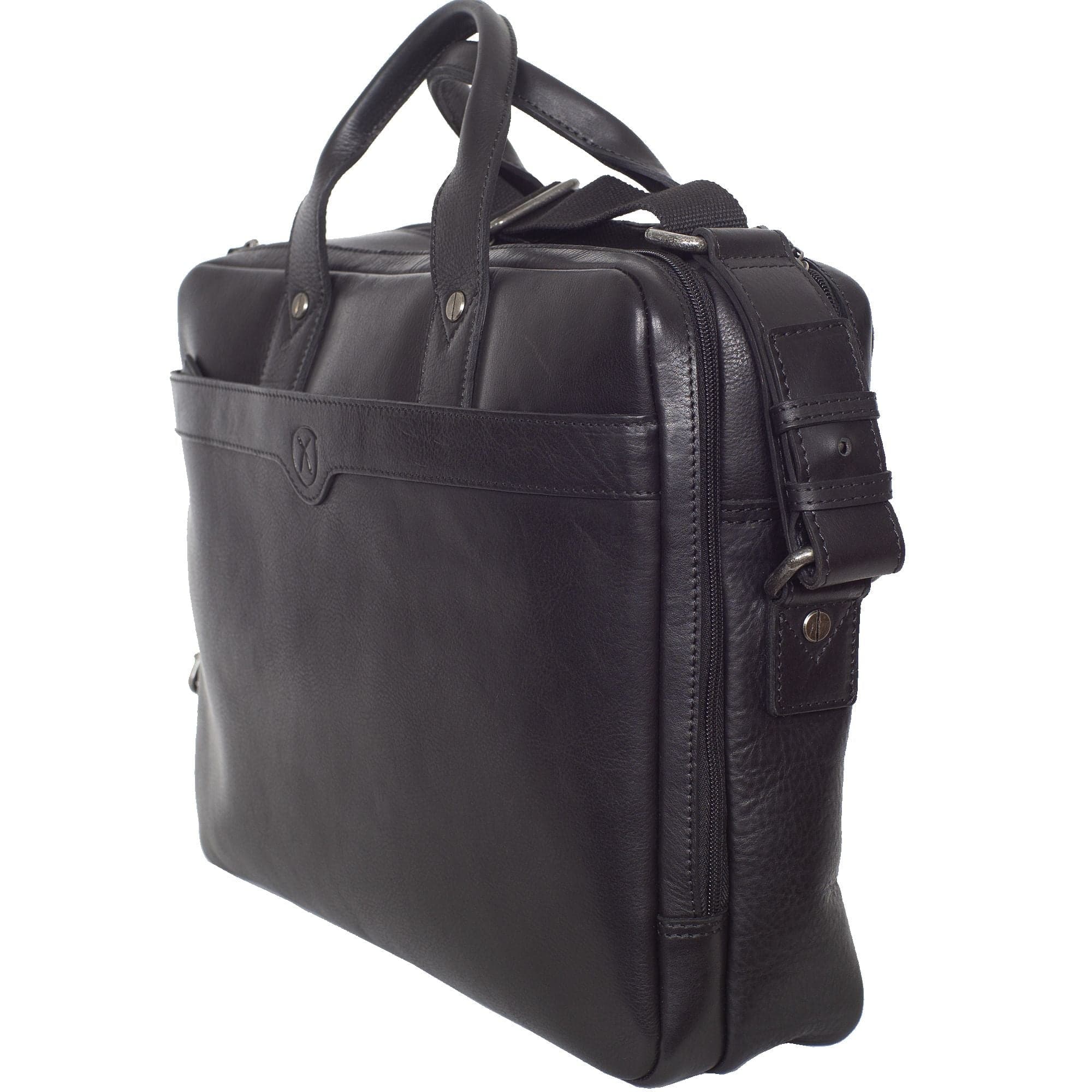 Laptoptasche Businesstasche 15 Zoll Leder schwarz 2 große Fächer