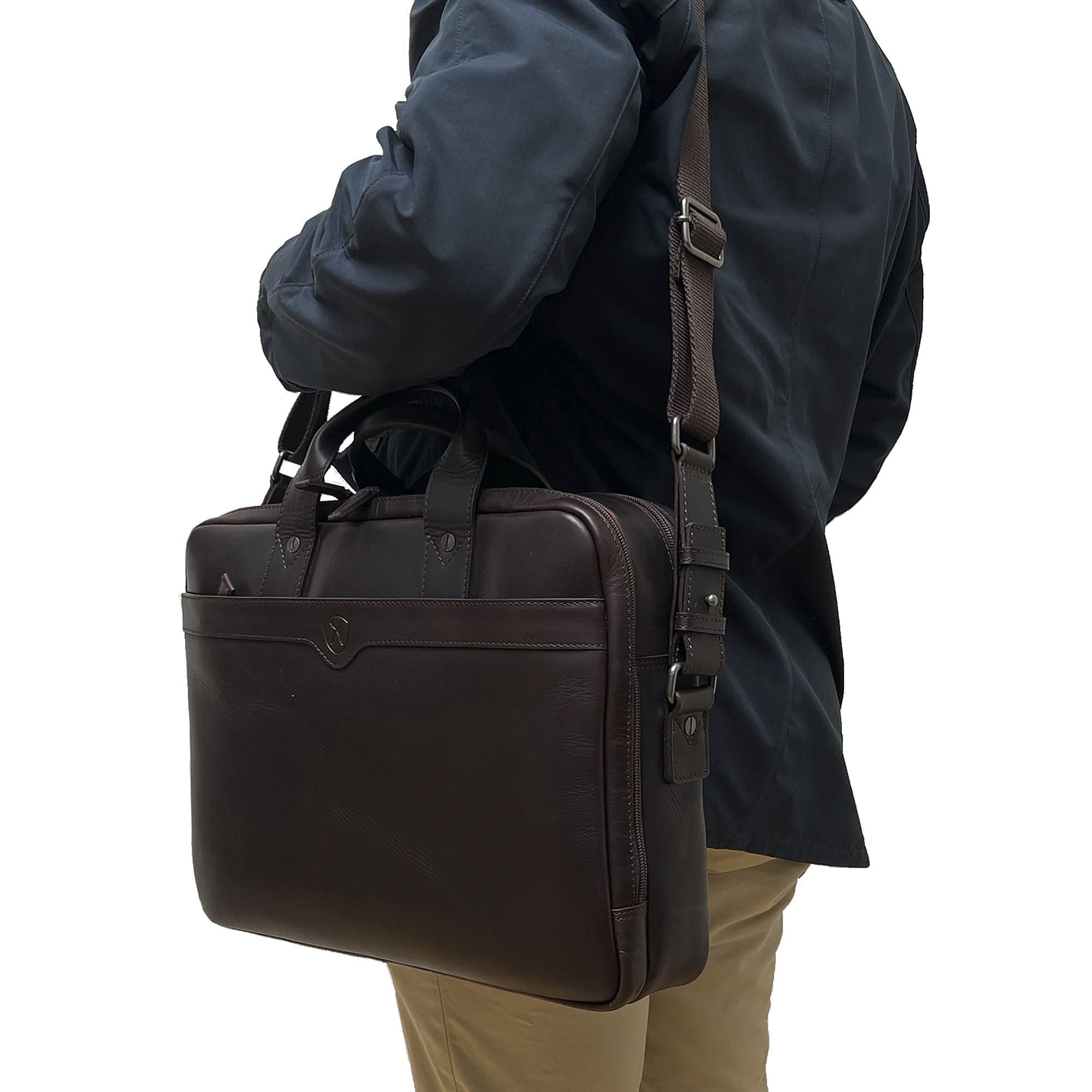 Laptoptasche Businesstasche 15 Zoll Leder braun 2 große Fächer