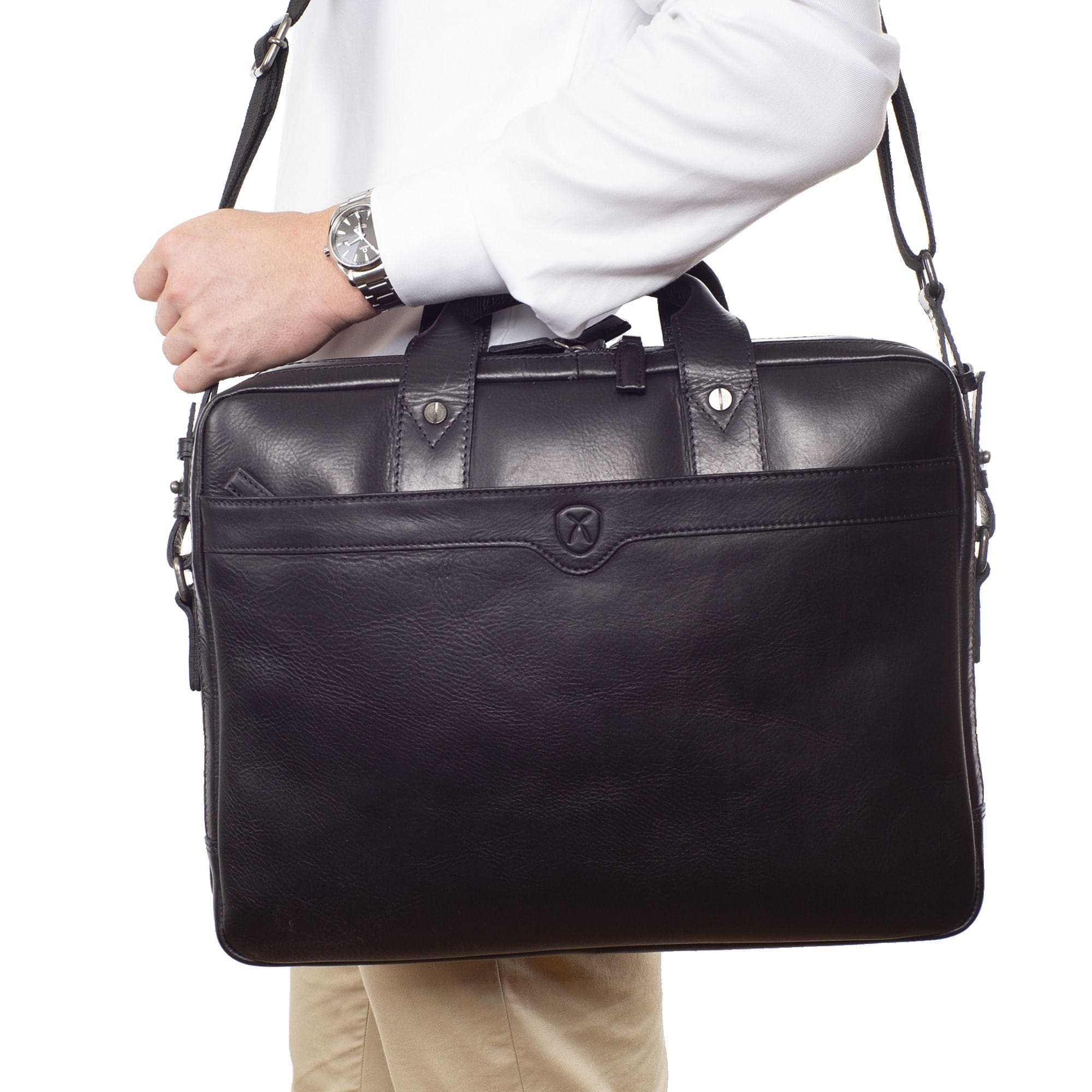 Laptoptasche Businesstasche 17 Zoll Leder schwarz 2 große Fächer