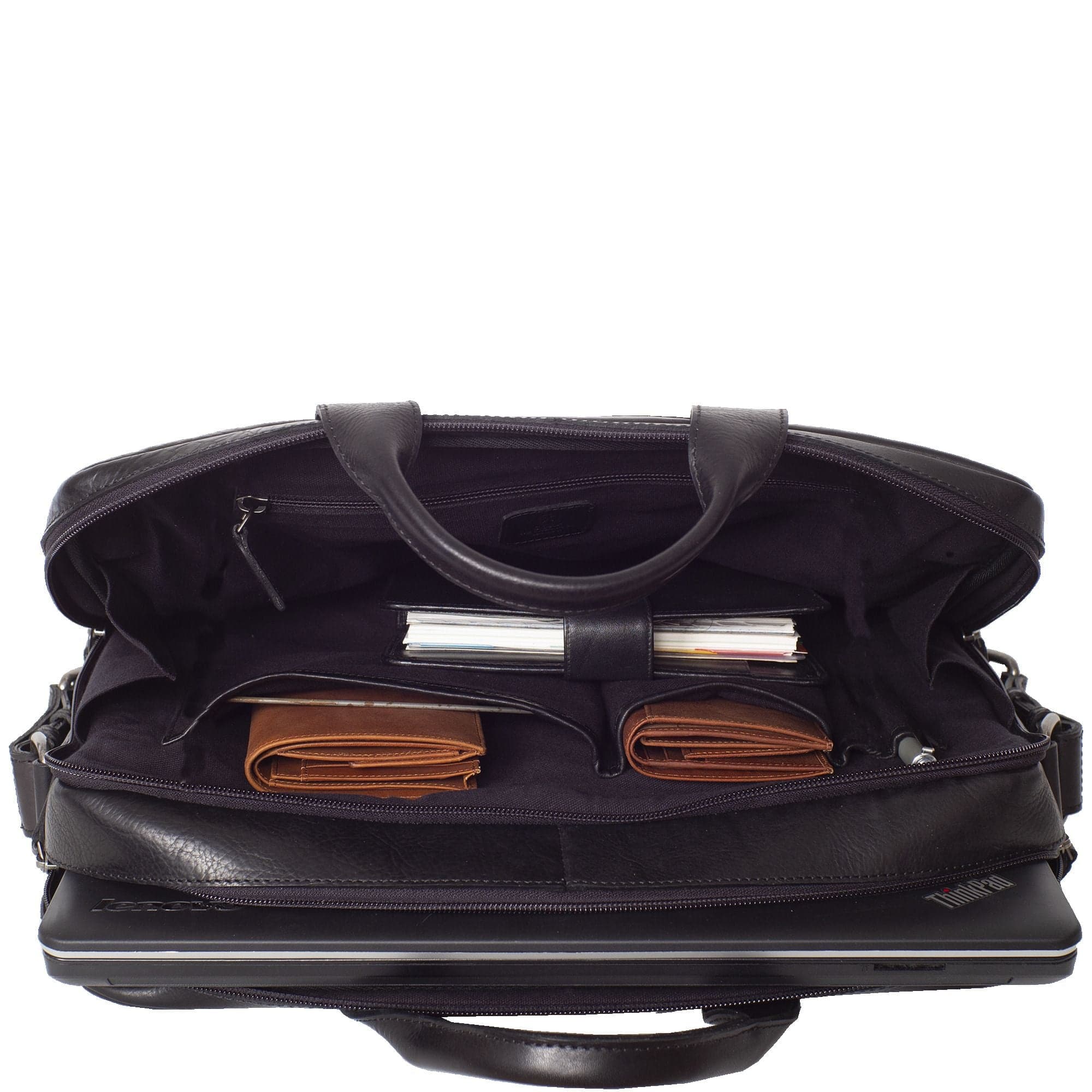 Laptoptasche Businesstasche 17 Zoll Leder schwarz 2 große Fächer