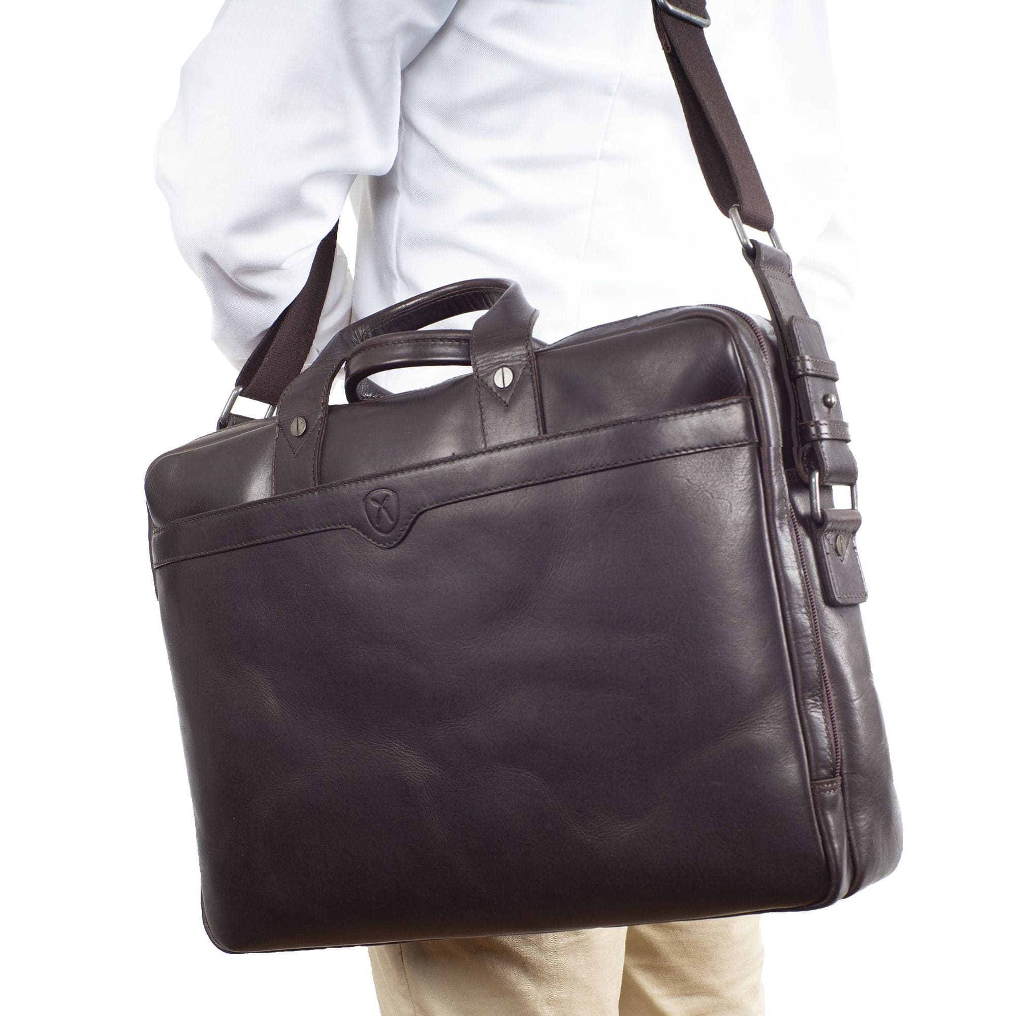 Laptoptasche Businesstasche 17 Zoll Leder braun 2 große Fächer