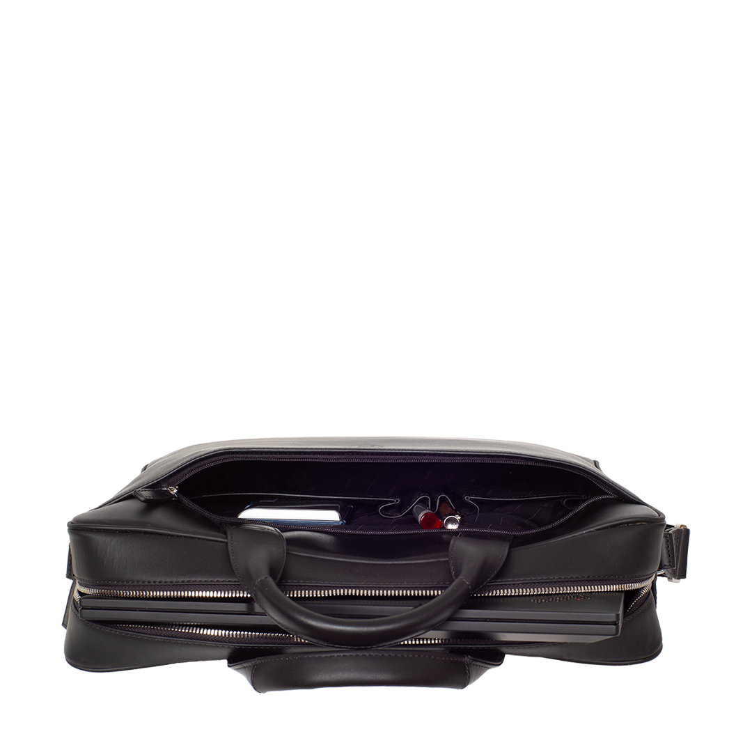 Businesstasche Laptoptasche  15 Zoll glattes Leder schwarz
