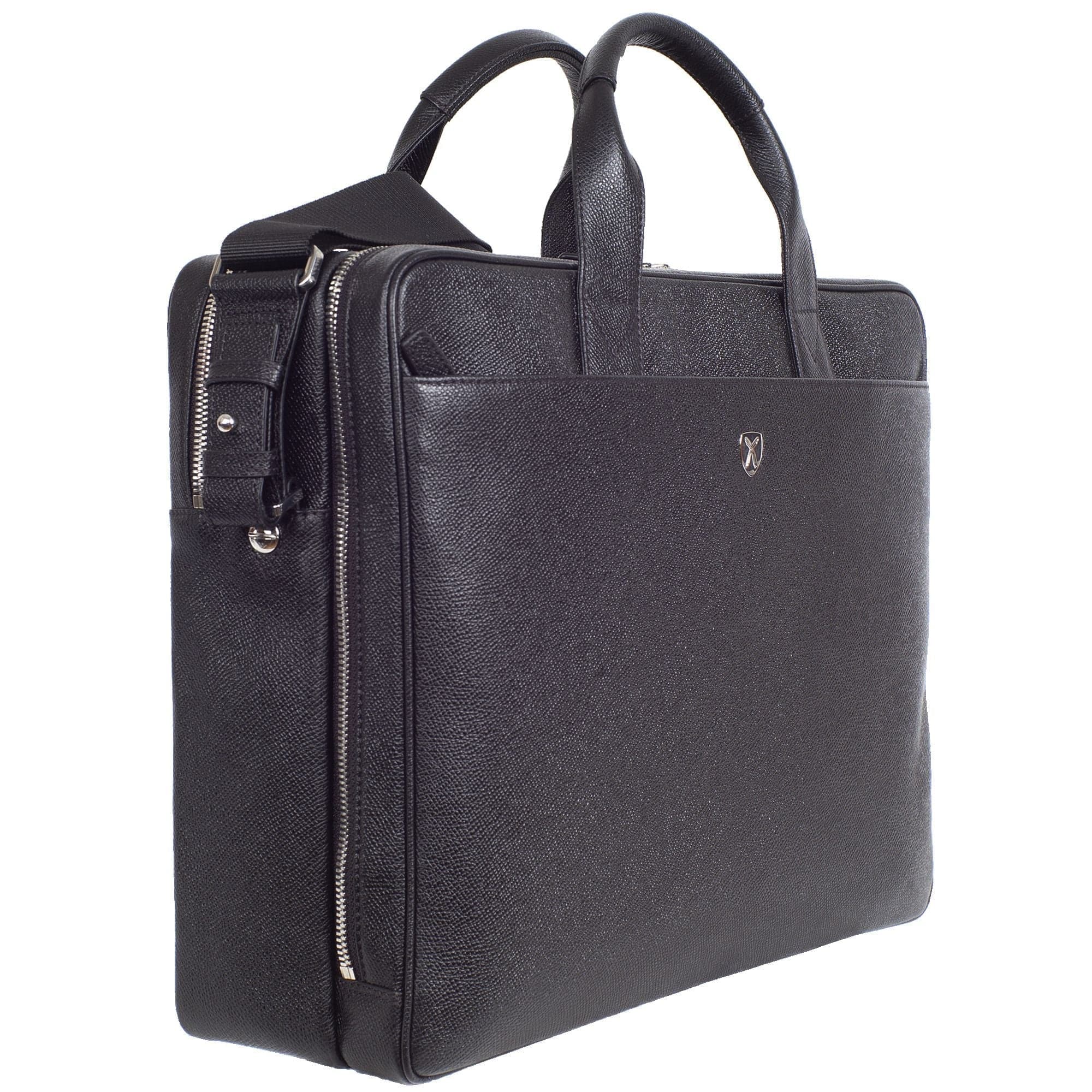 Businesstasche Laptoptasche 15 Zoll geprägtes Leder schwarz 2 große Fächer