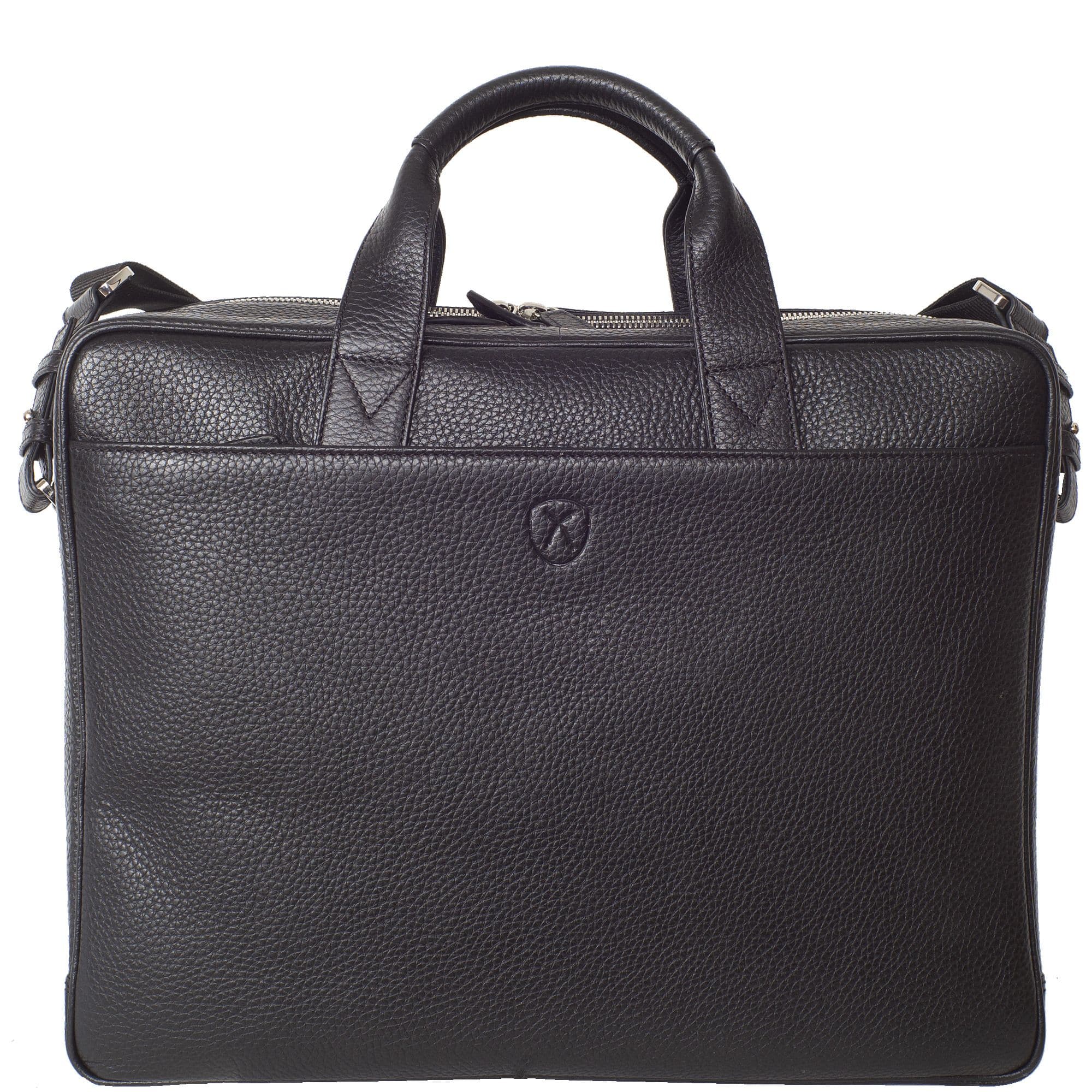 Businesstasche Laptoptasche 15 Zoll leicht genarbtes Leder schwarz 2 große Fächer