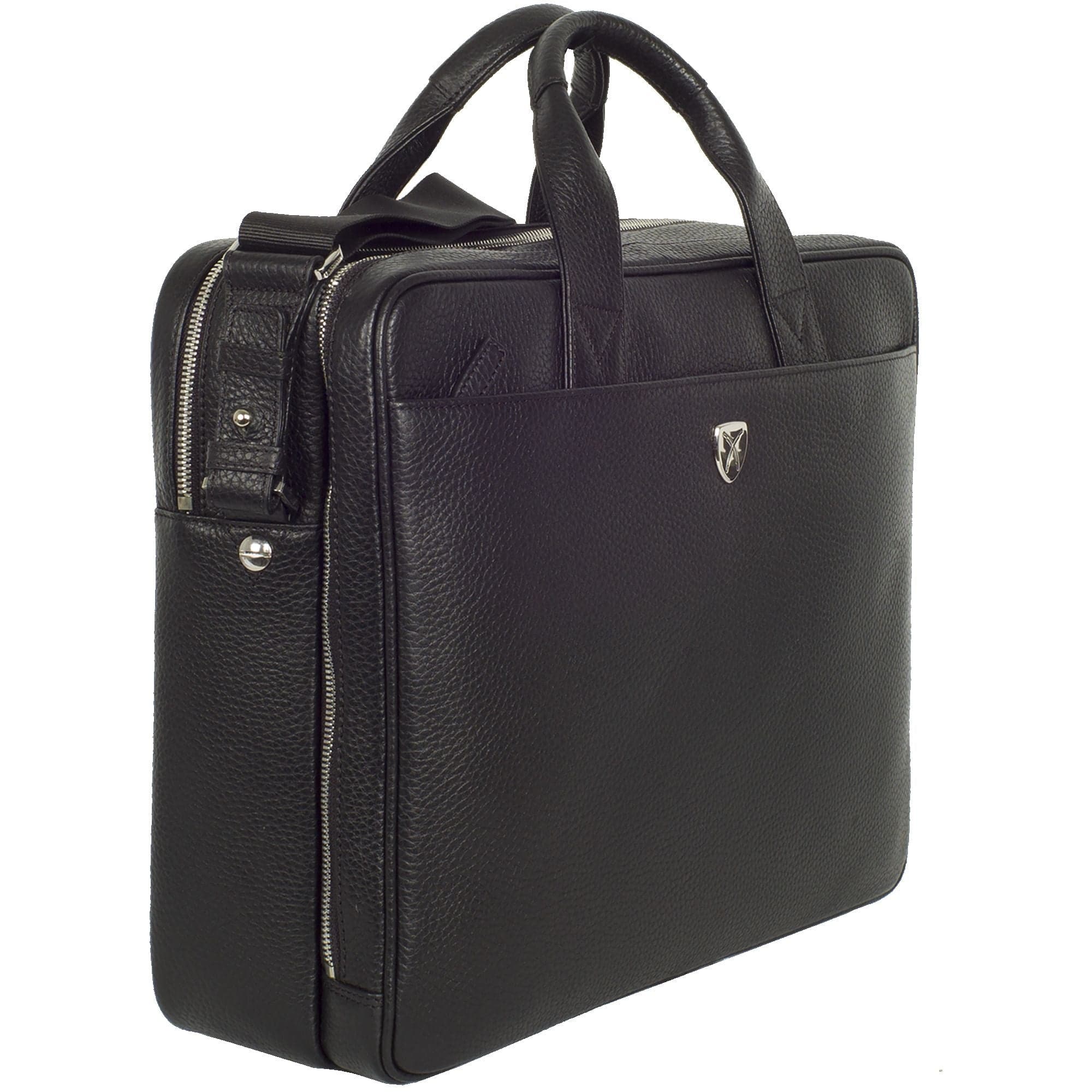 Businesstasche Laptoptasche 15 Zoll leicht genarbtes Leder schwarz 2 große Fächer