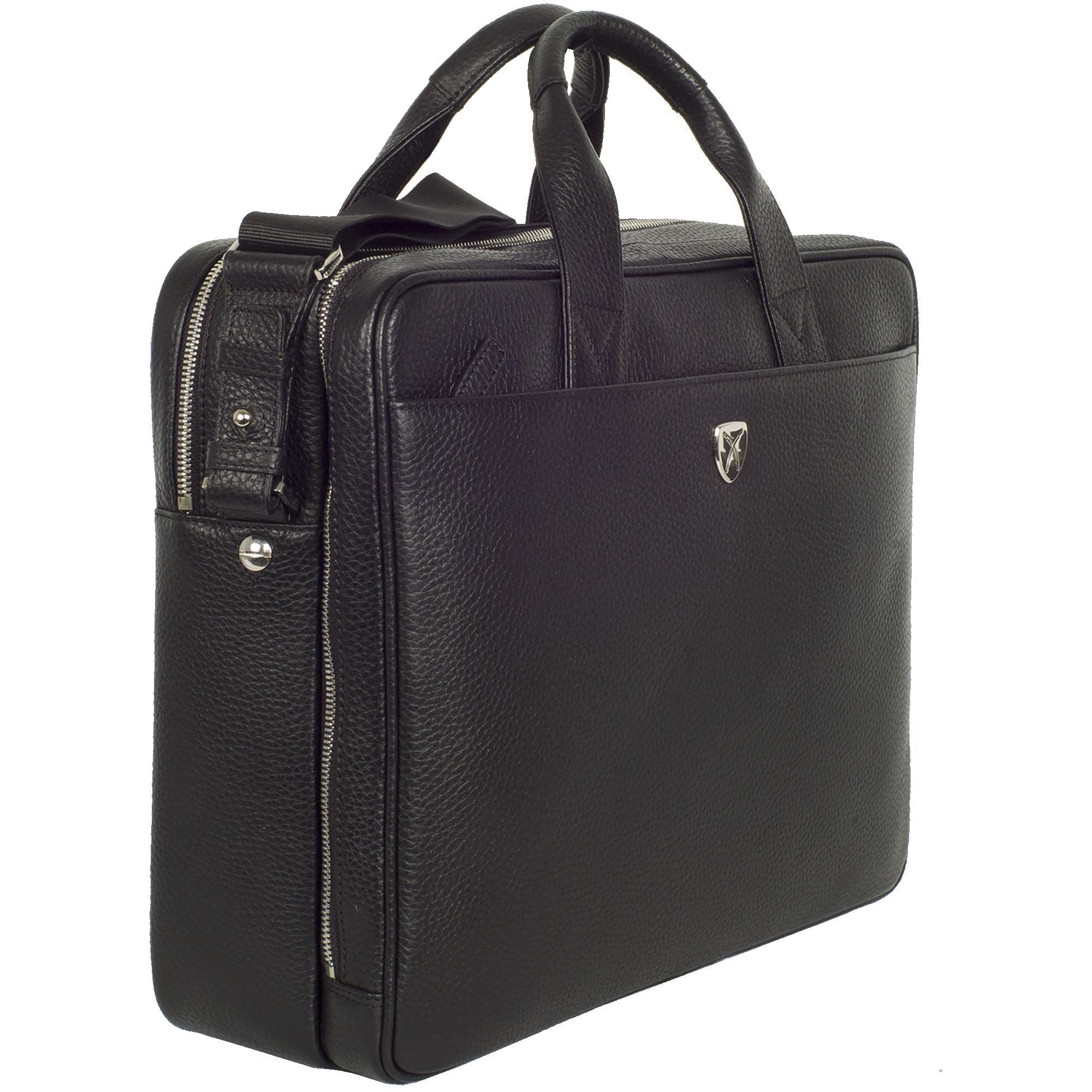 Businesstasche Laptoptasche 15 Zoll leicht genarbtes Leder schwarz 2 große Fächer - Corf Offermann