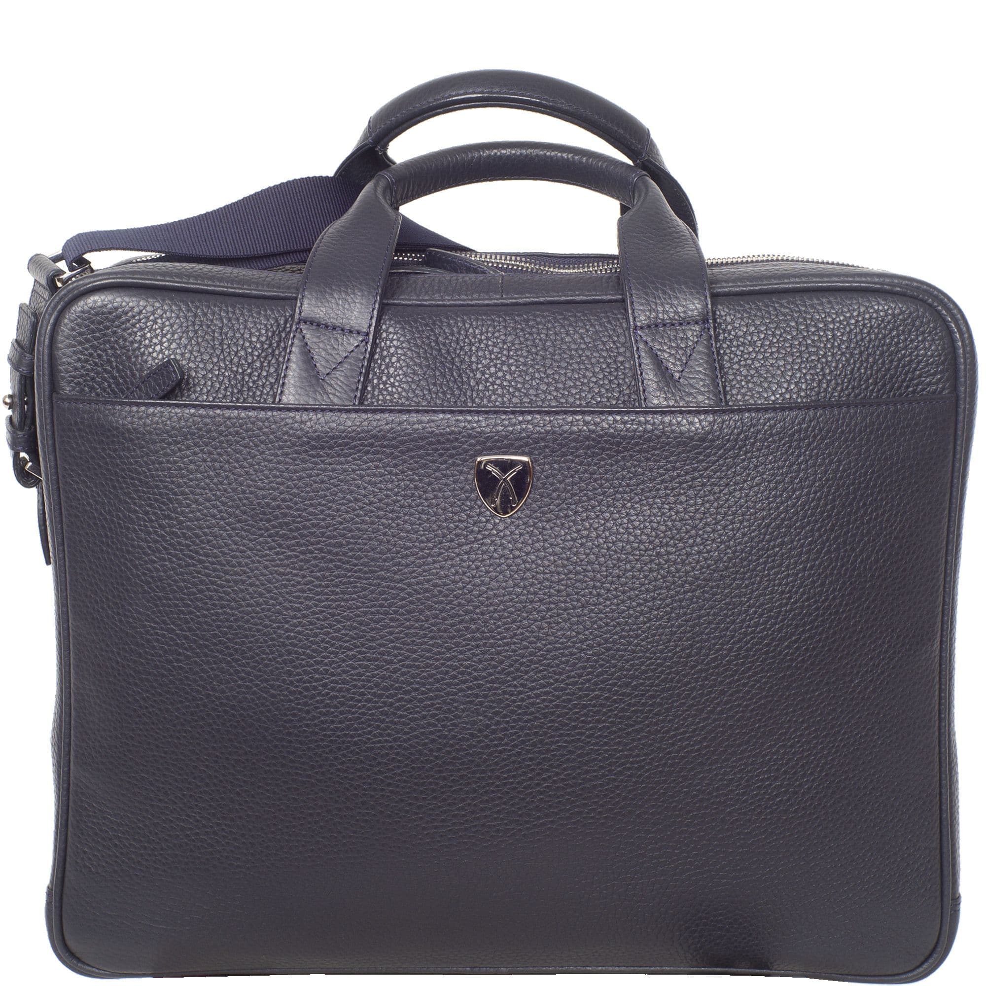 Businesstasche Laptoptasche 15 Zoll leicht genarbtes Leder blau 2 große Fächer