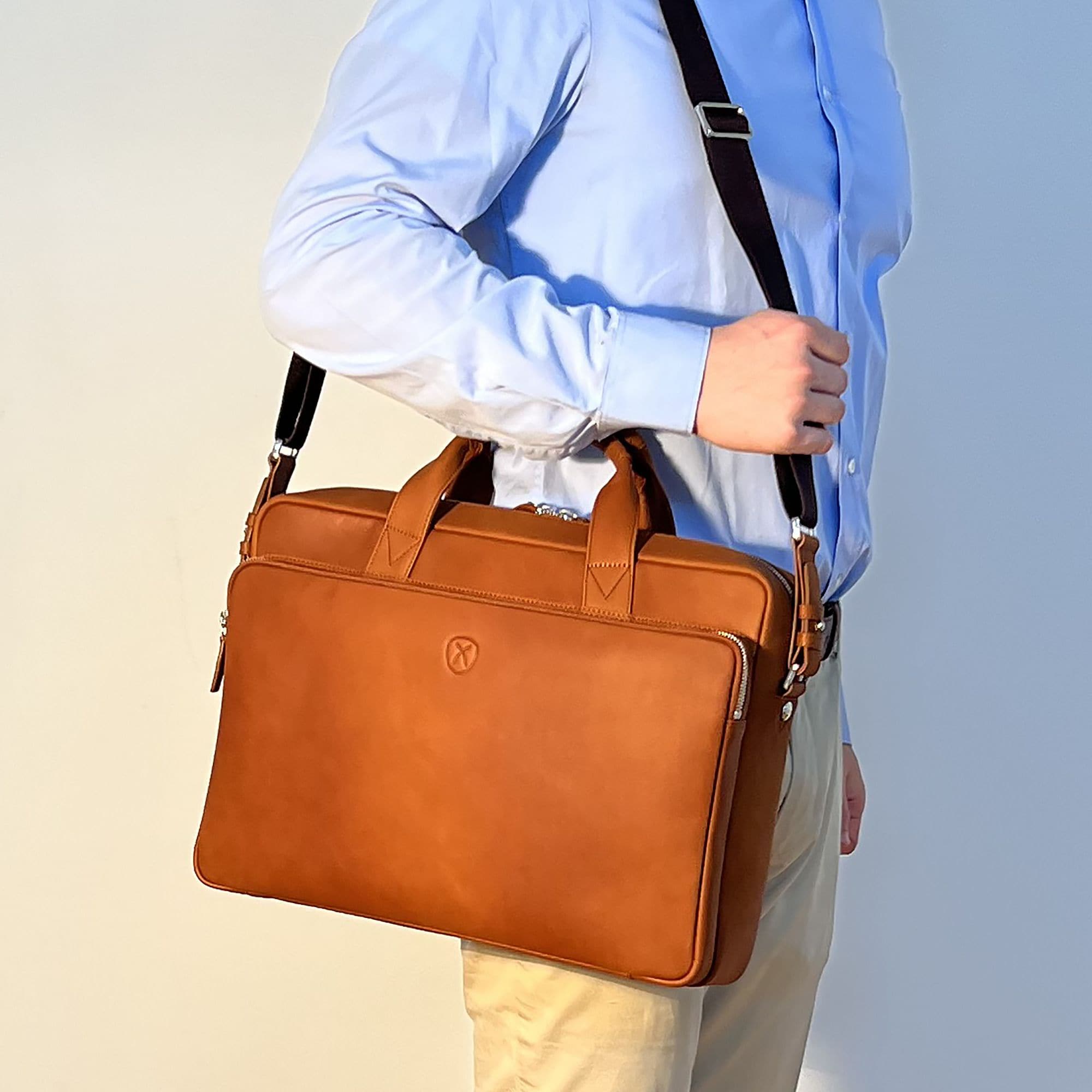 Businesstasche Laptoptasche 15 Zoll Leder cognac