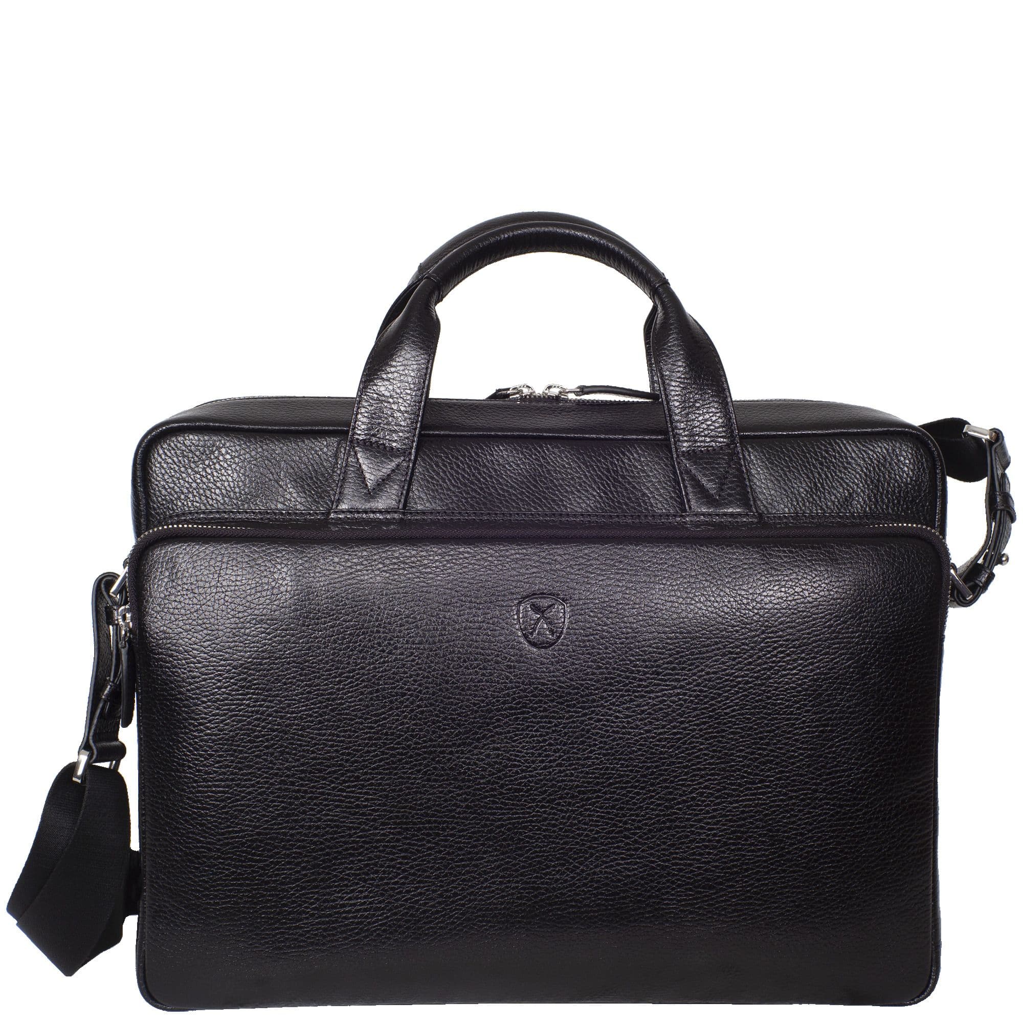 Businesstasche Laptoptasche 15 Zoll leicht genarbtes Leder schwarz