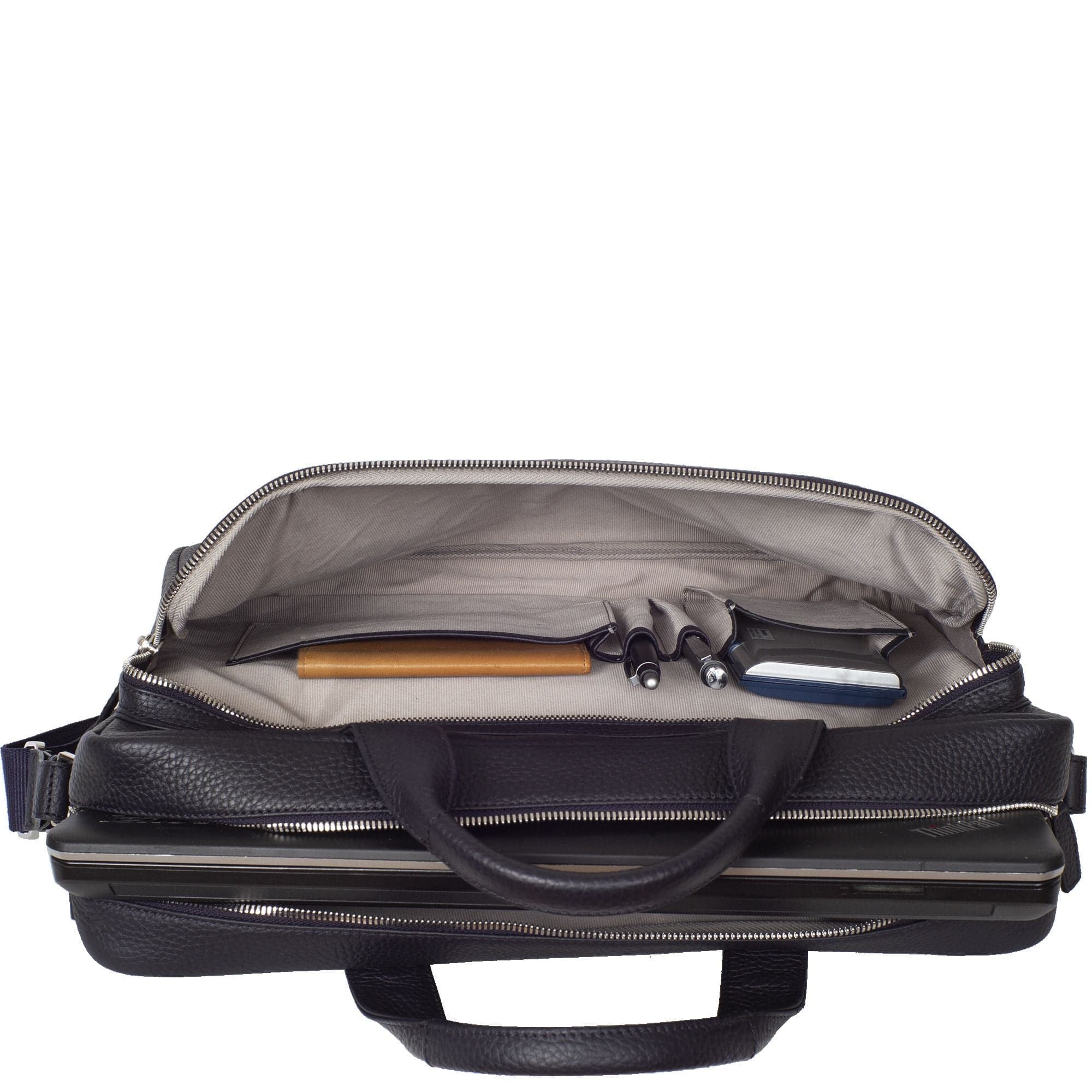 Businesstasche Laptoptasche 15 Zoll leicht genarbtes Leder schwarz