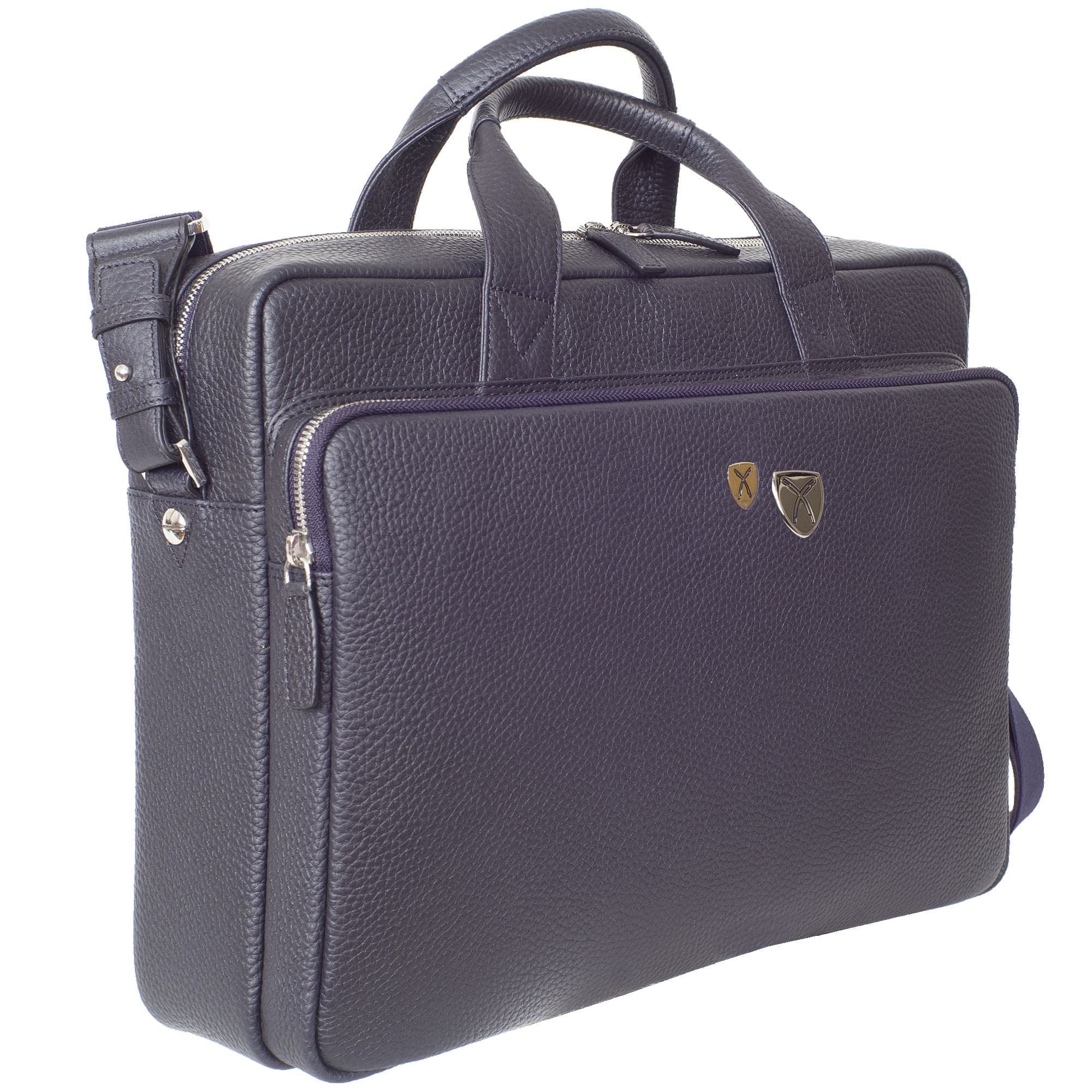 Businesstasche Laptoptasche 15 Zoll leicht genarbtes Leder blau