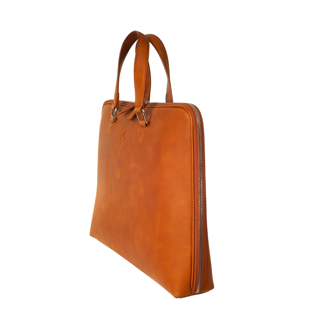Businesstasche Laptoptasche 14 Zoll glattes Leder Cognac