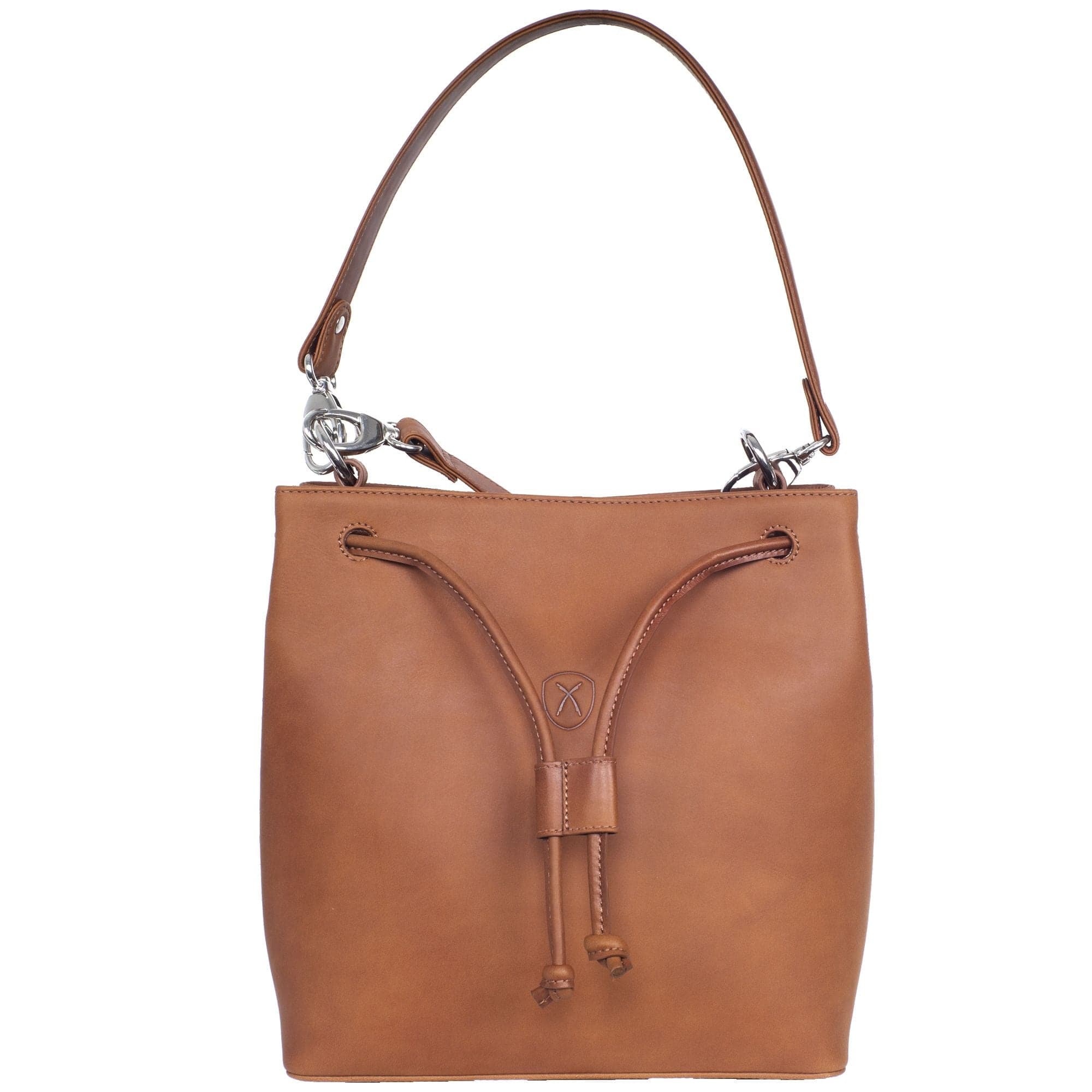 Handtasche Umhängetasche 10 Zoll Leder cognac