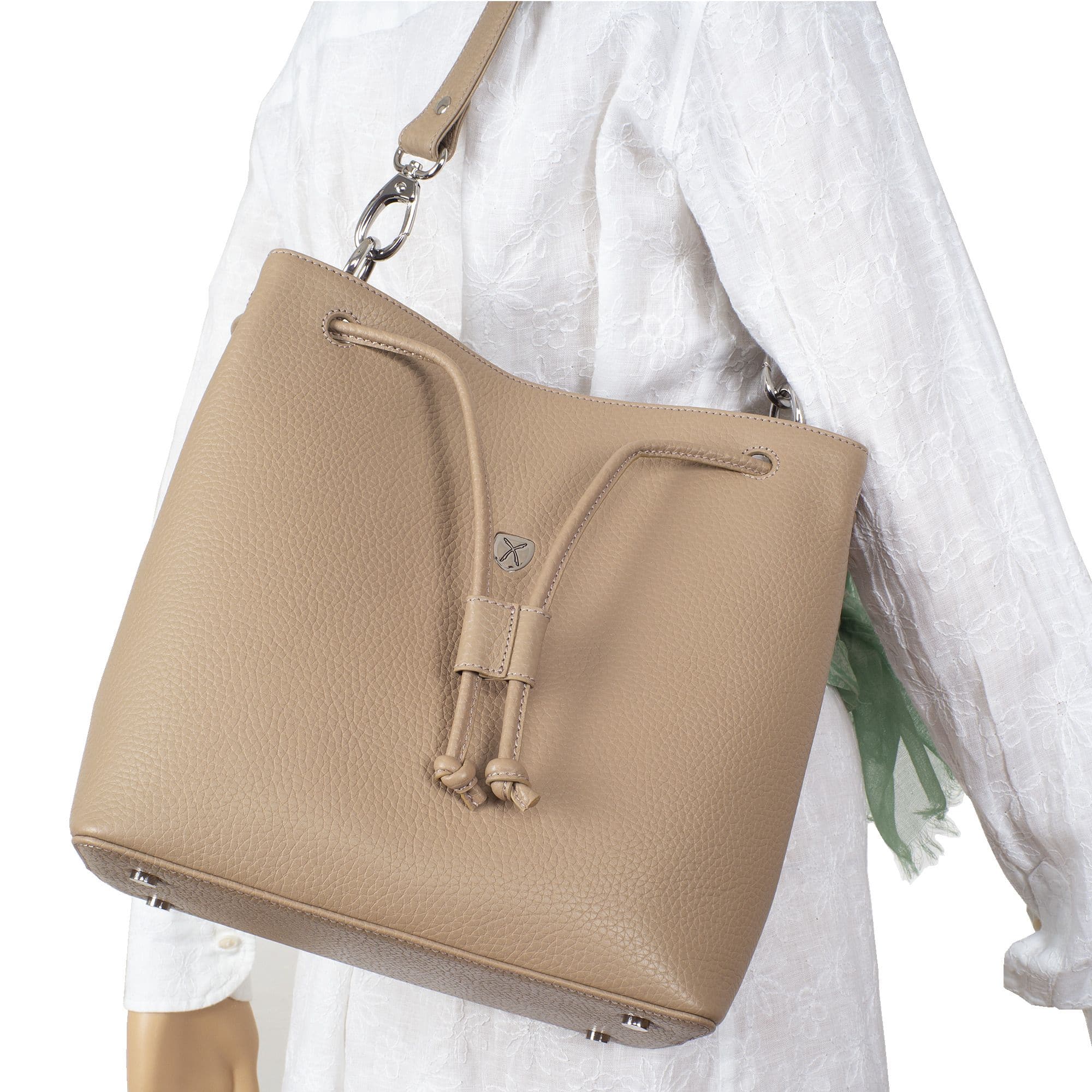 Handtasche Umhängetasche 10 Zoll Leder beige