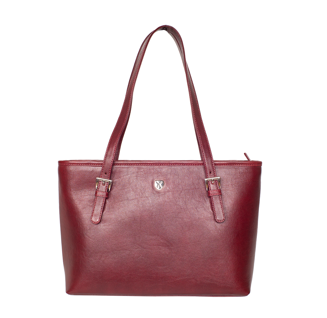 Handtasche Shopper 13 Zoll Leder bordeauxrot glattes Leder