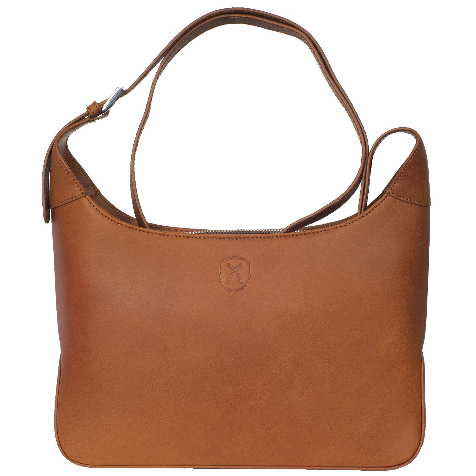 Schultertasche Handtasche Crossover glattes Leder cognac