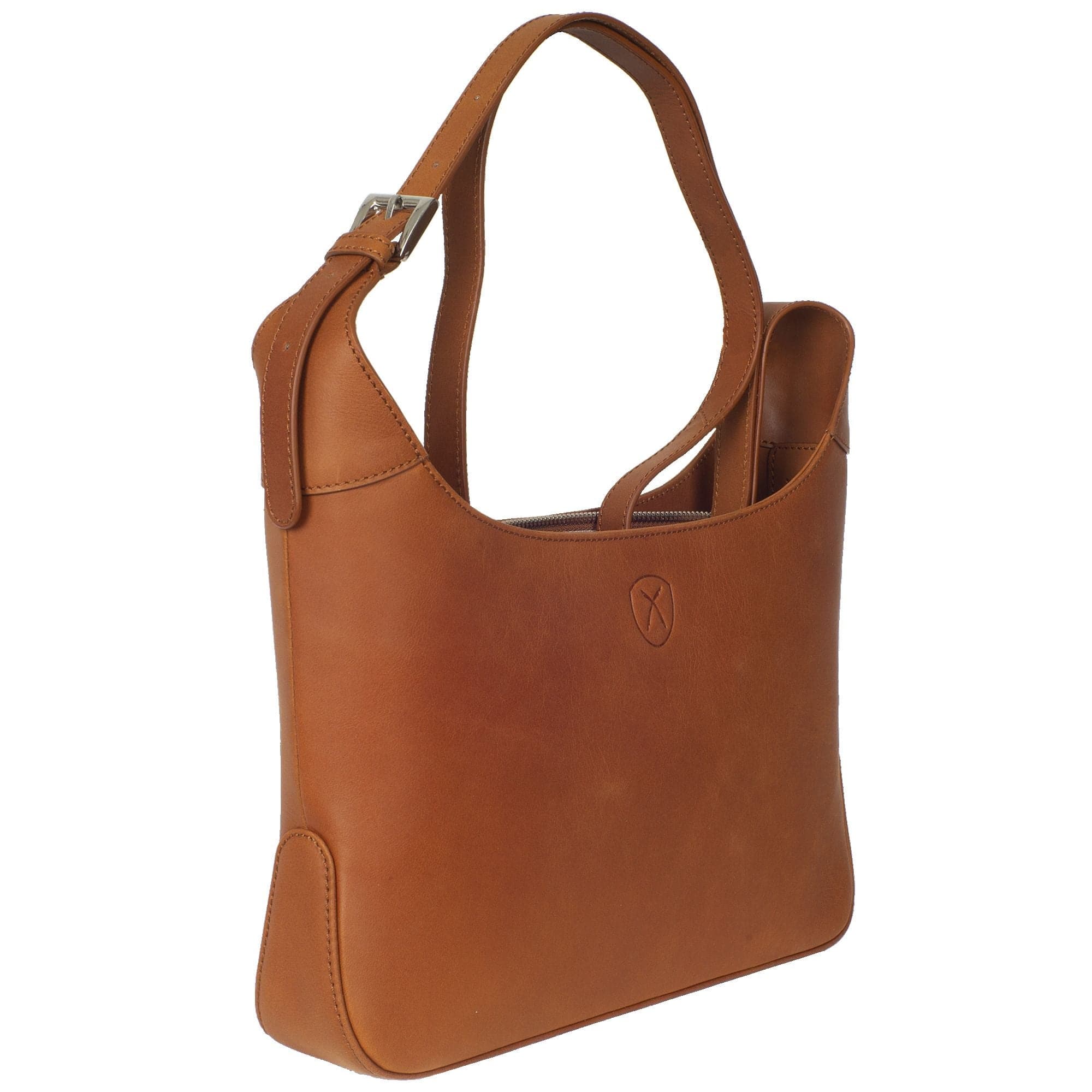 Schultertasche Handtasche Crossover glattes Leder cognac