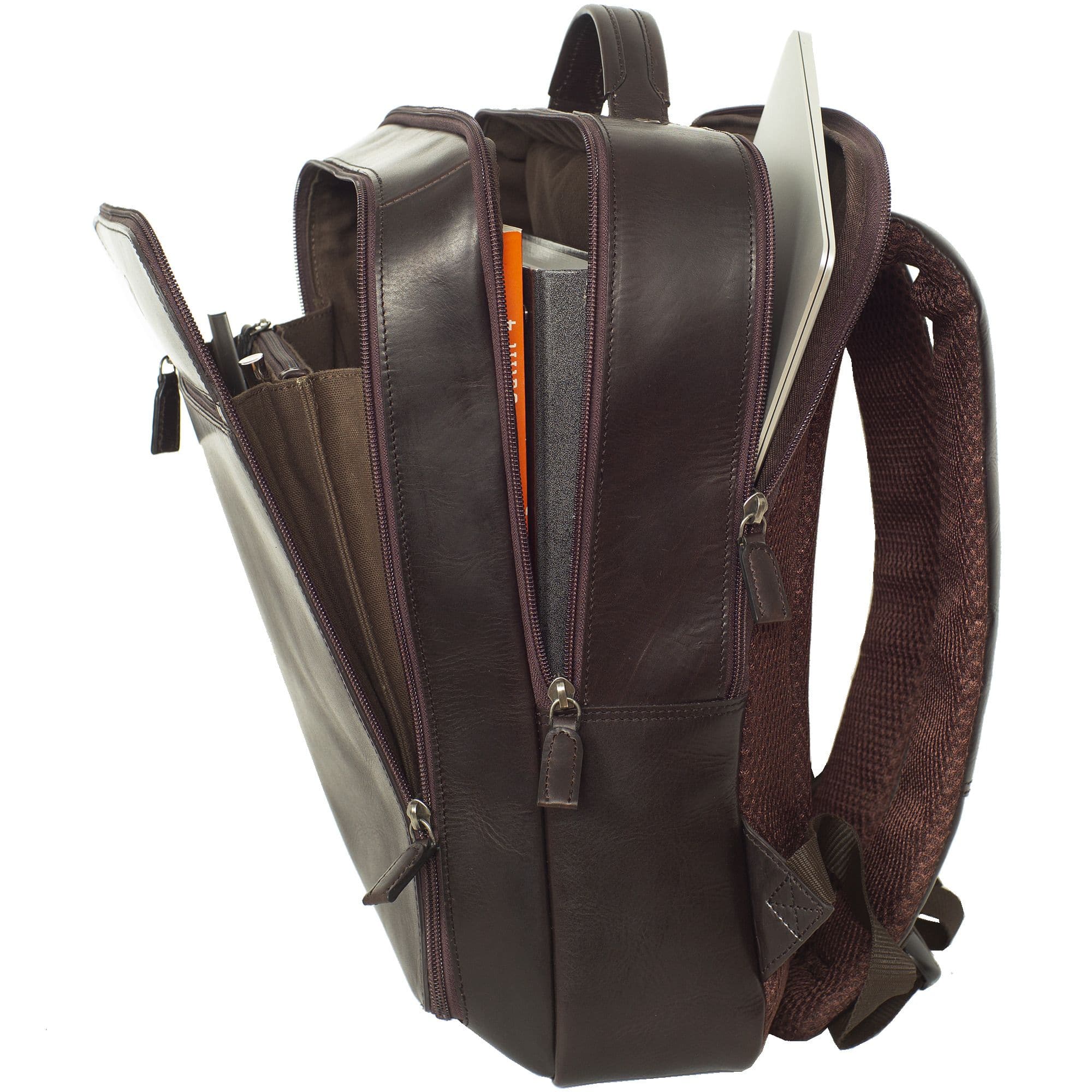 Businessrucksack Lederrucksack 15 Zoll Leder braun 2 große Fächer