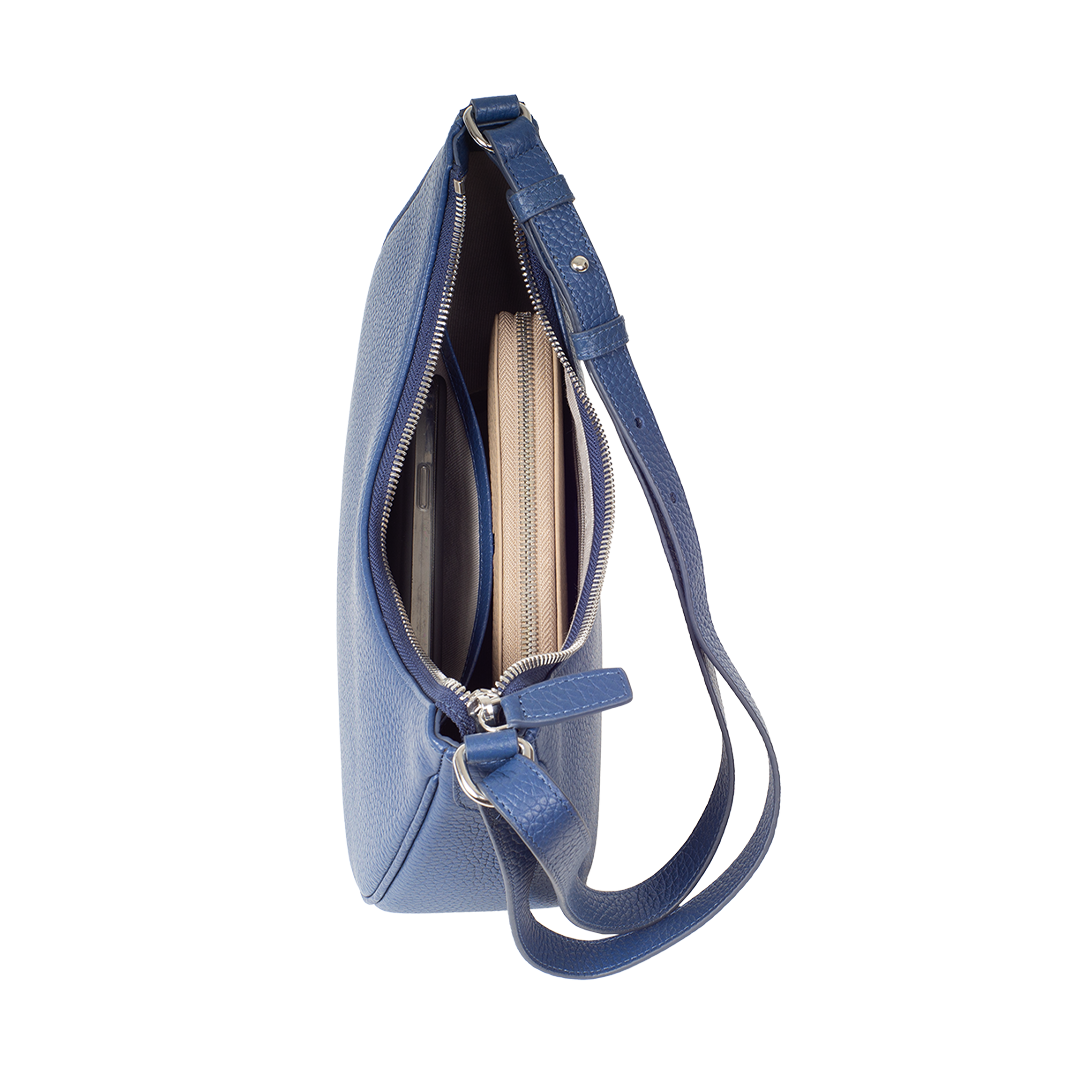 Elegante Schultertasche Leder hellblau