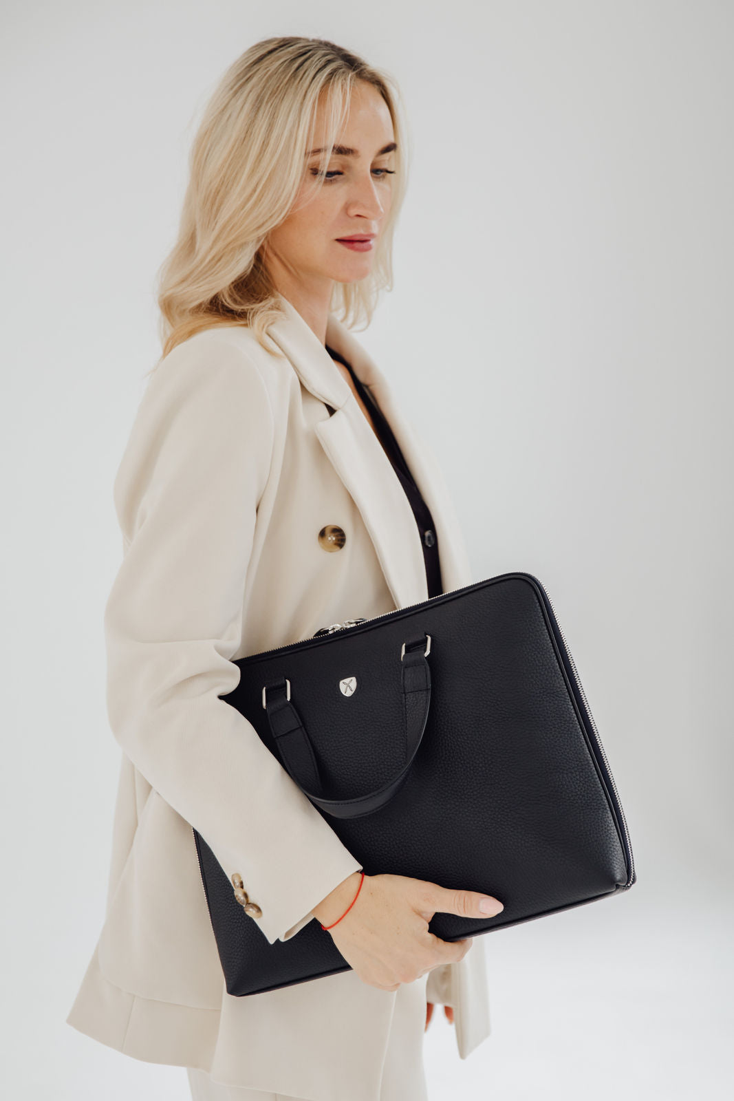 Businesstasche Laptoptasche 14 Zoll geprägtes Leder Schwarz