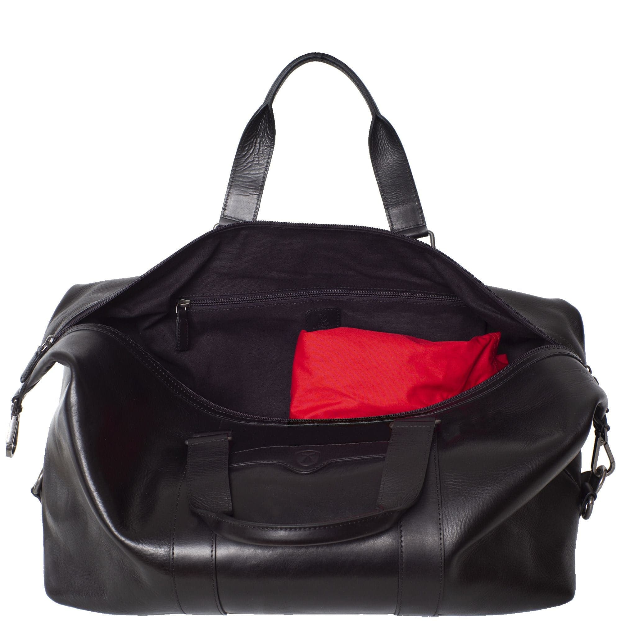 Leder Weekender Reisetasche Leder schwarz mit Trageriemen