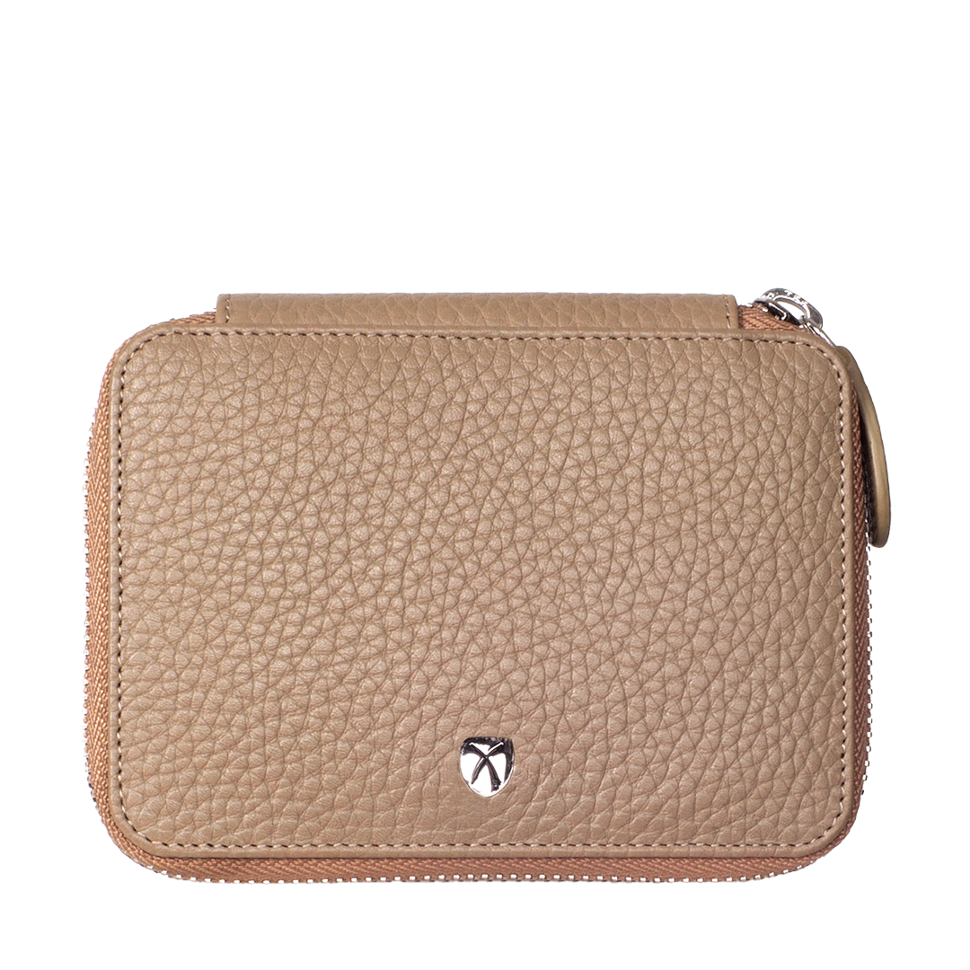 Geldbörse Portemonnaie Leder beige mit Reißverschluss