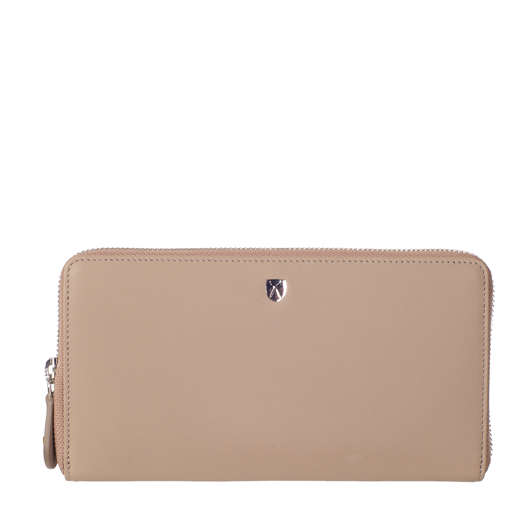 Geldbörse Portemonnaie glattes Leder beige mit Rundumreißverschluss